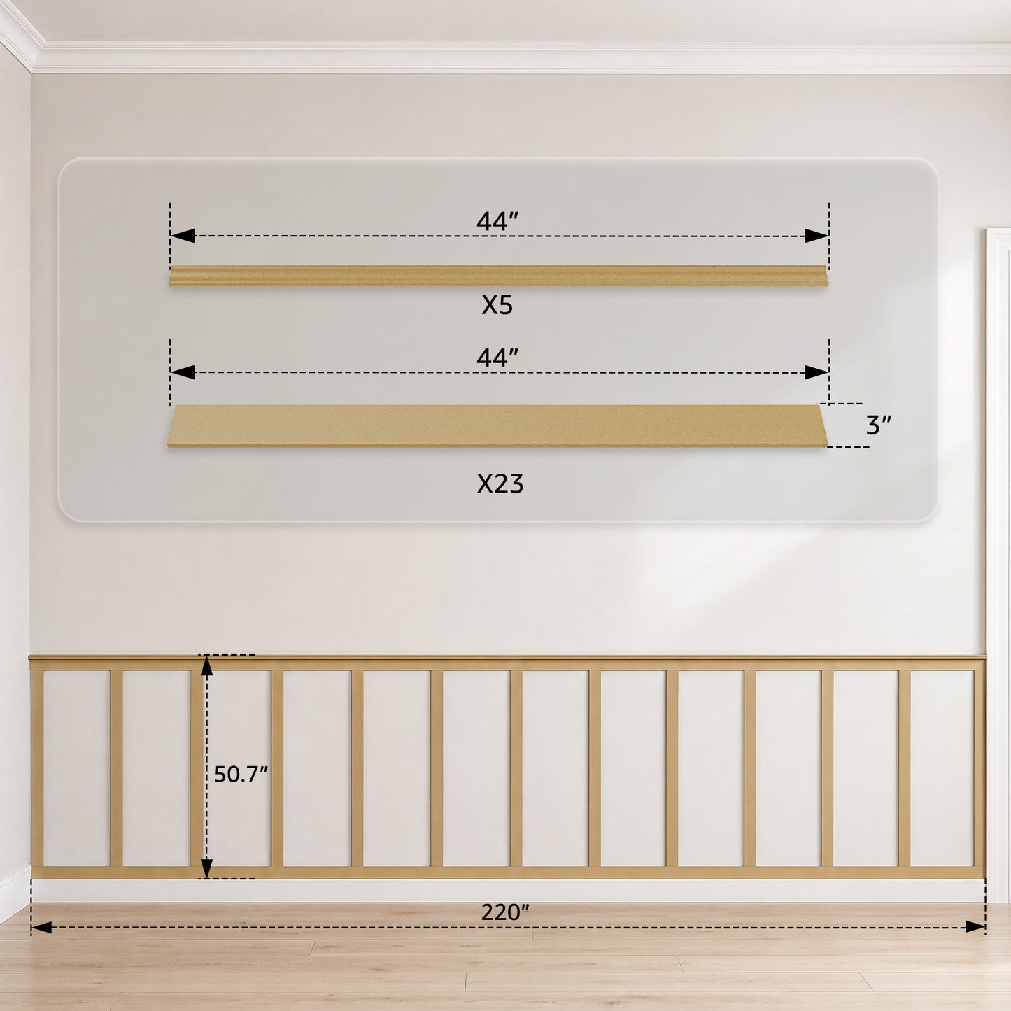 SMARTSTANDARD 220"x51" Premade Board and Batten Wainscoting Kit MDF
