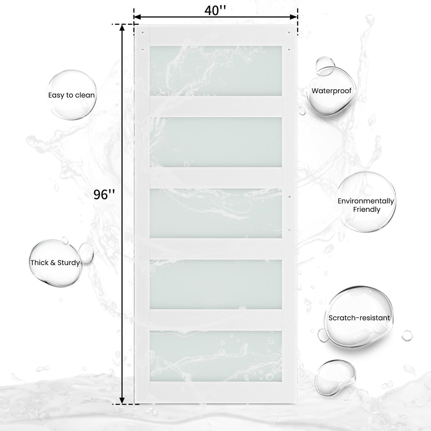 SmartStandard 40 x 96 in Glass Barn Door with 7FT Sliding Hardware Kit & Handle, Pre-Drilled Ready to Assemble, Waterproof PVC Coating, White, 5-Panel Glass