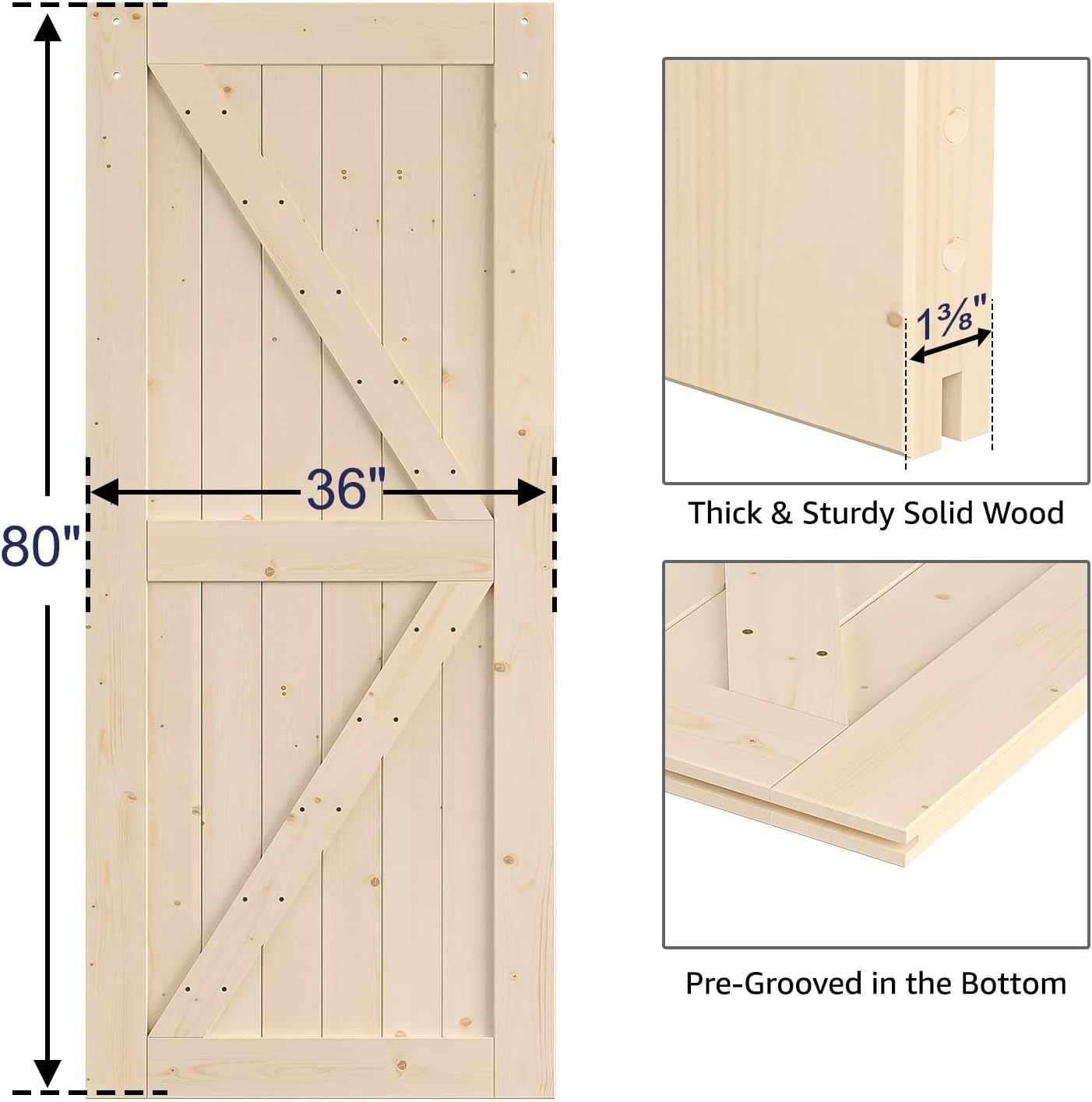 Unfinished Wood Barn Door with Installation Hardware Kit