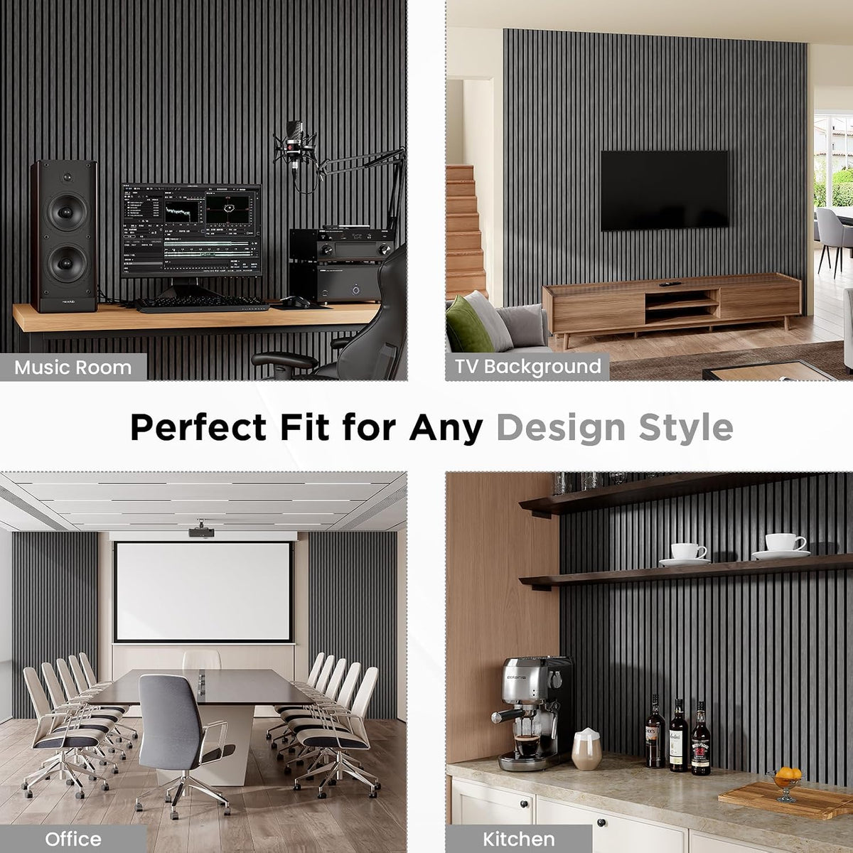 SMARTSTANDARD Wood Slat Acoustic Wall Panels 2 Pack 94"x23.6" Dark Gray