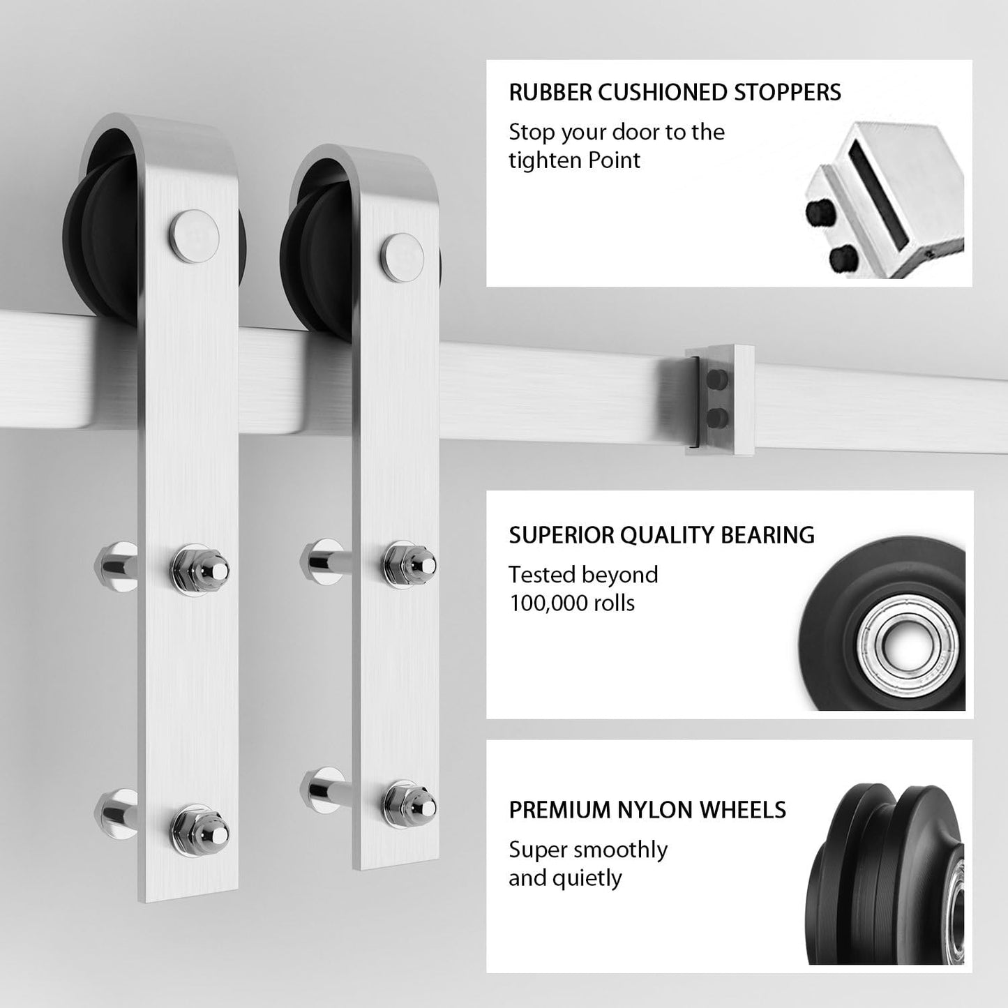 SMARTSTANDARD 10 Feet Brushed Nickel Barn Door Hardware Kit-Heavy Duty Sliding Track-Smoothly and Quietly-Easy to Install-Fit 60" Wide Door Panel (J Shape Hanger)