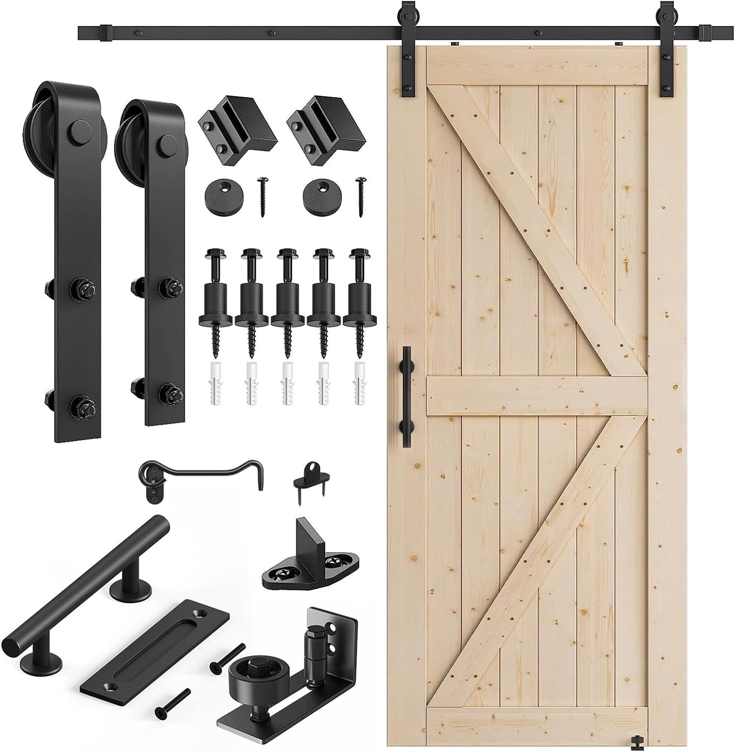 Unfinished Wood Barn Door with Installation Hardware Kit with lock