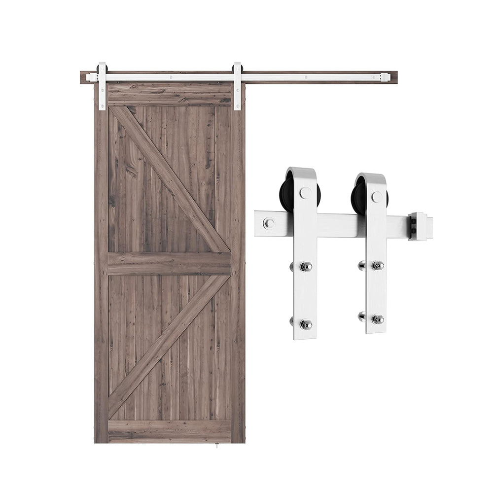 Sliding Barn Door Hardware Kit, Brushed Nickel, J Shape Hanger