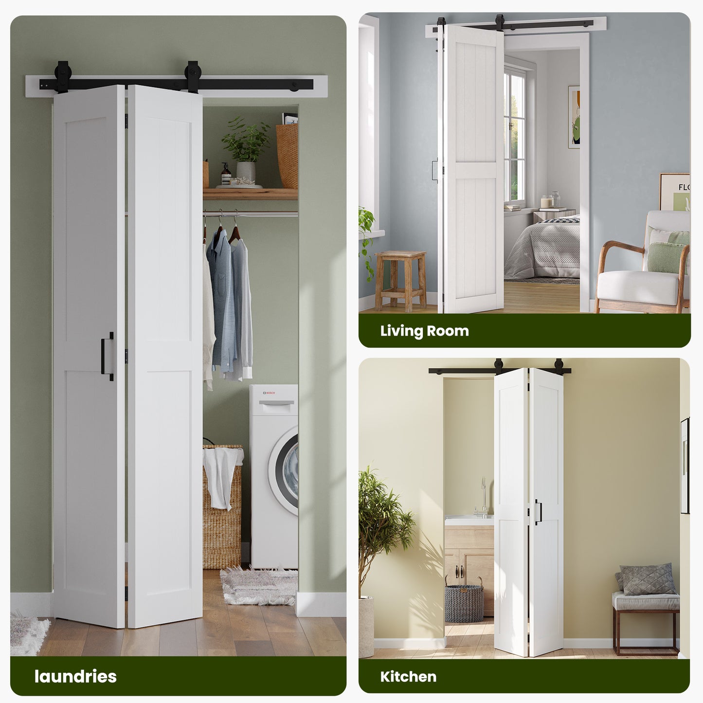 SMARTSTANDARD Bifold Barn Door 28'' x 84'',Bi-Fold Sliding Closet Doors | Hardware Kit Included,32'' Track Kit for 2 Doors,Waterproof & Quiet,Pre-Drilled Holes Easy Assembly,White