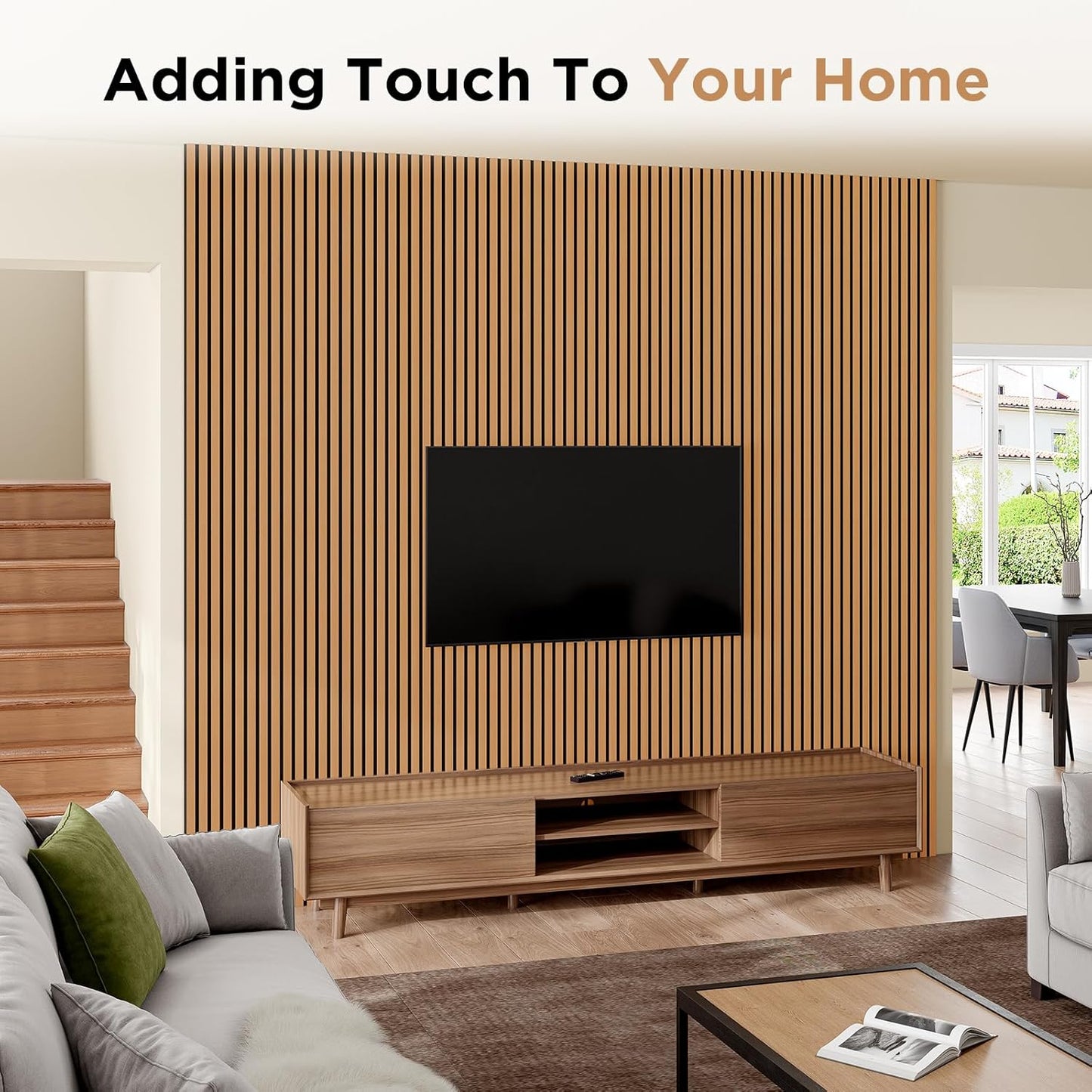 SMARTSTANDARD 6 Pack Acoustic Wood Wall Panels, 94.5"Hx 7.9"H, Light Brown | Soundproof Wall Panel, 3D Fluted Wood Slat Paneling for Wall and Ceilings