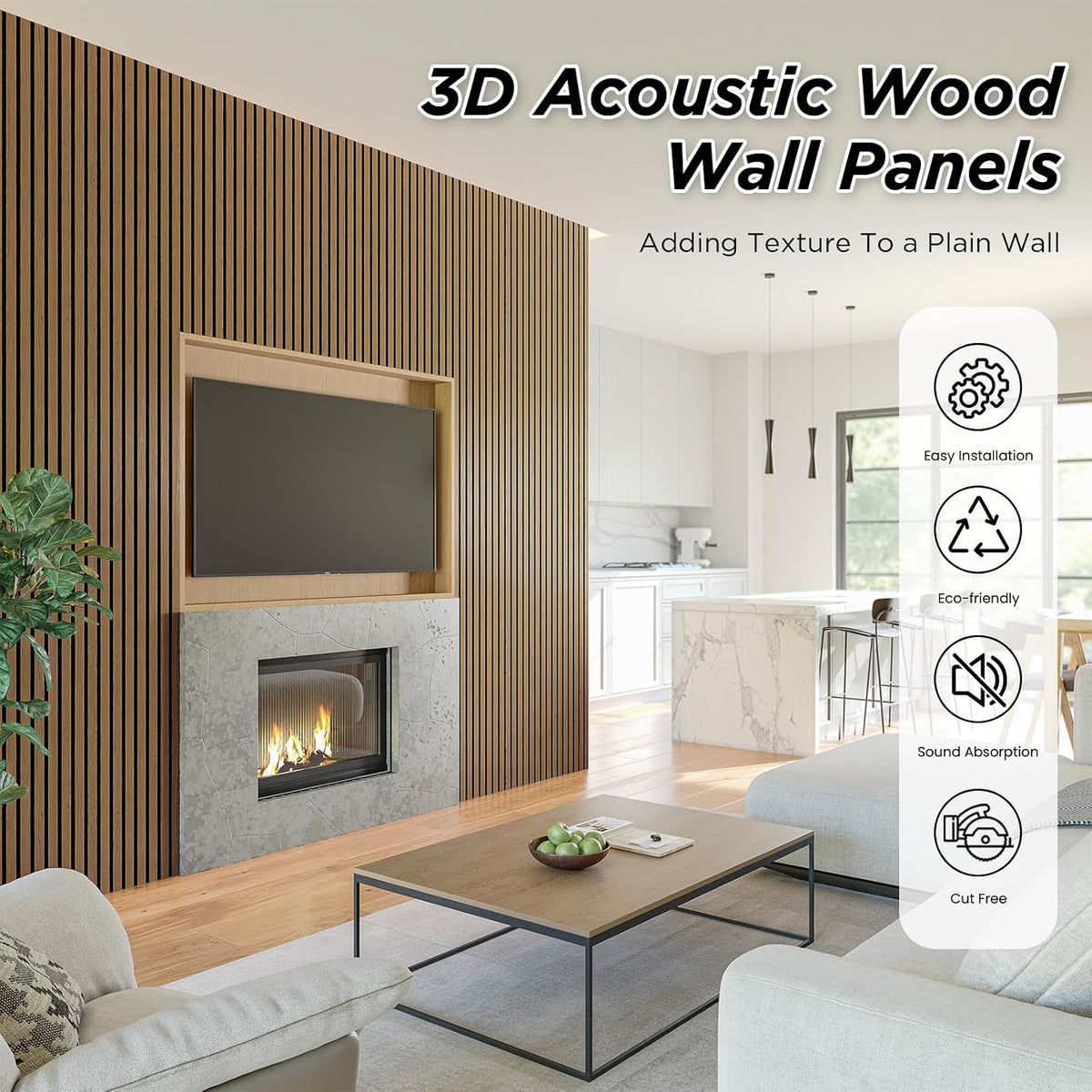 SMARTSTANDARD 2 Pack 105.9" x 12.6" Wood Slat Wall Panels, Classic Oak
