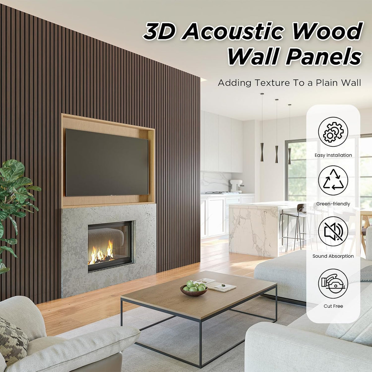SMARTSTANDARD 2 Pack 106" x 12.6" Wood Slat Wall Panels, Dark Walnut
