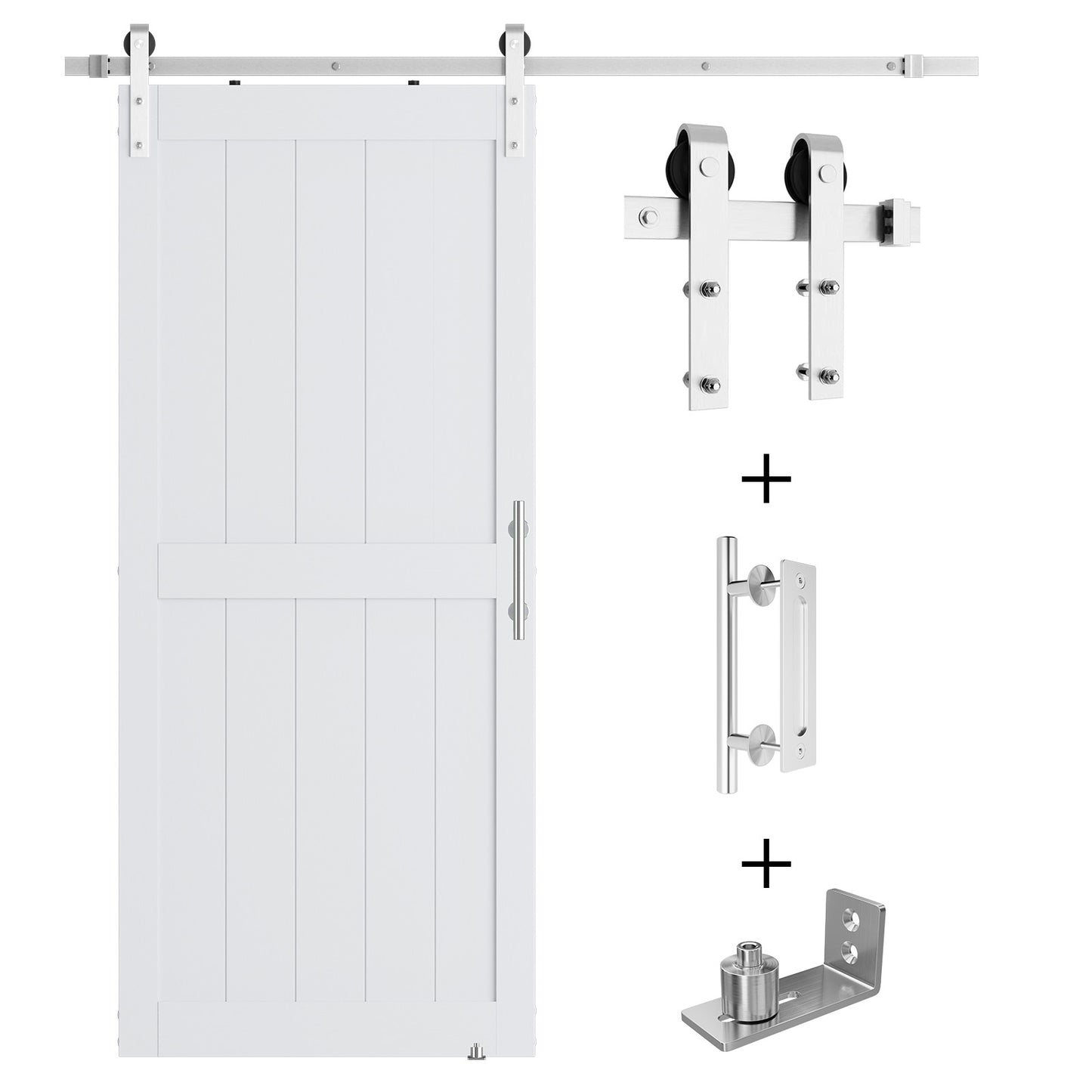 MDF Barn Door with Hardware Kit, White H-Frame Door, Brushed Nickel Hardware