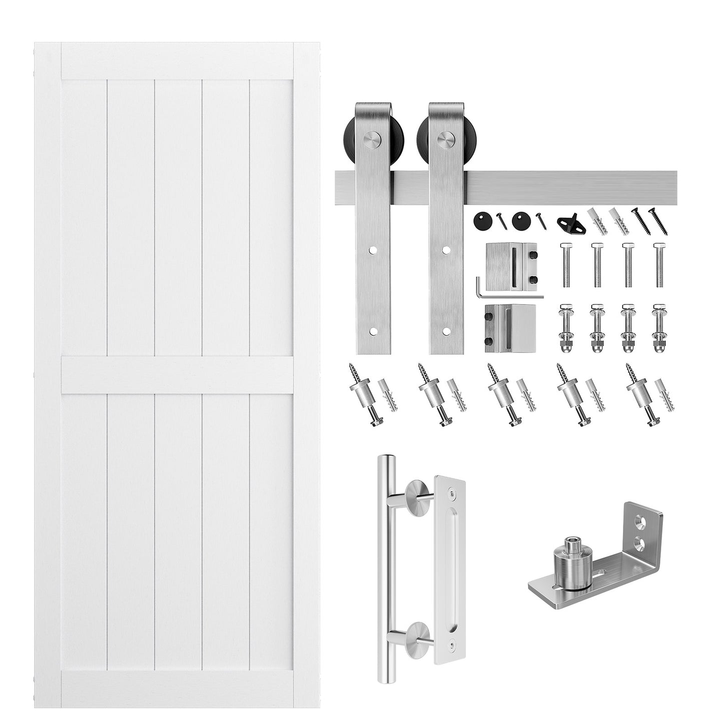 MDF Barn Door with Hardware Kit, White H-Frame Door, Brushed Nickel Hardware