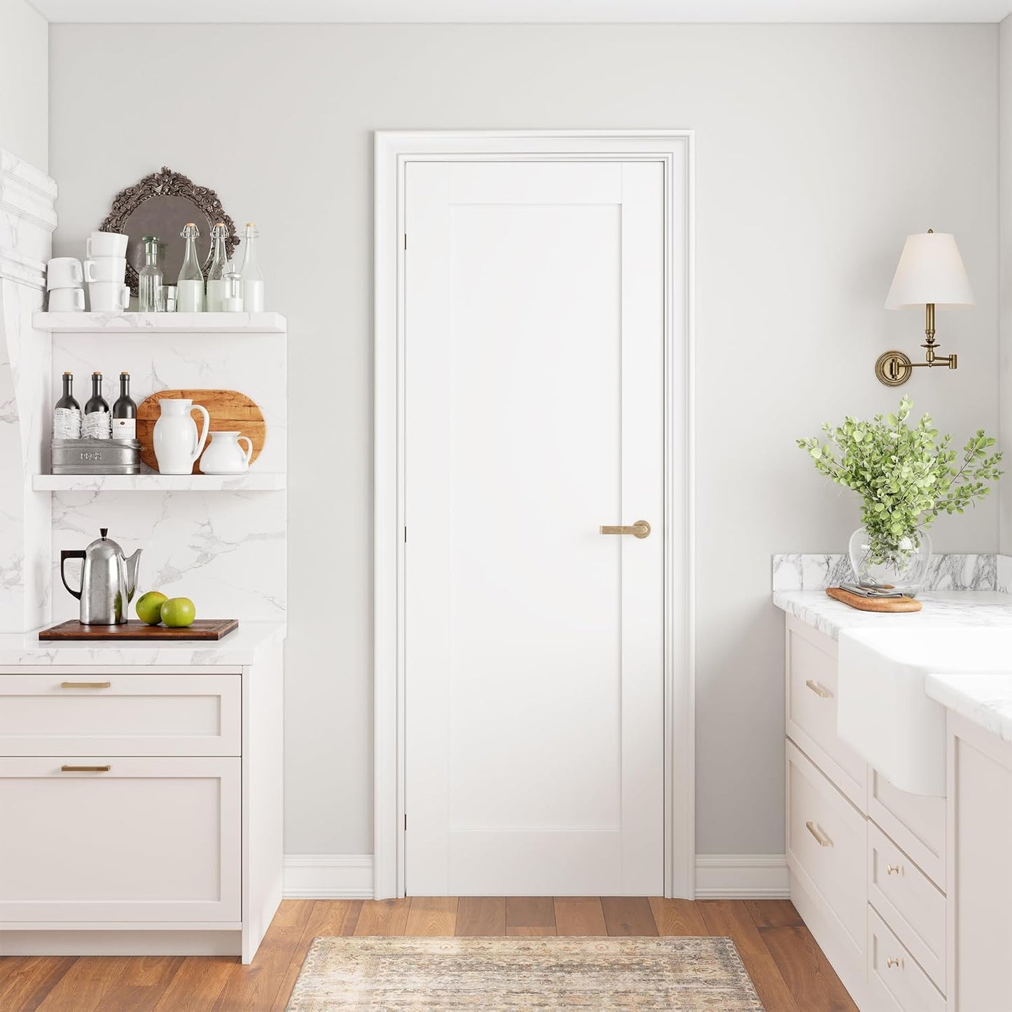 SmartStandard 24in x 80in Slab Door, Solid Core French Doors Interior, White Primed Shaker for Pantry, Bathroom, Laundry, Pre-Assembled Panel Without Hardware Kit