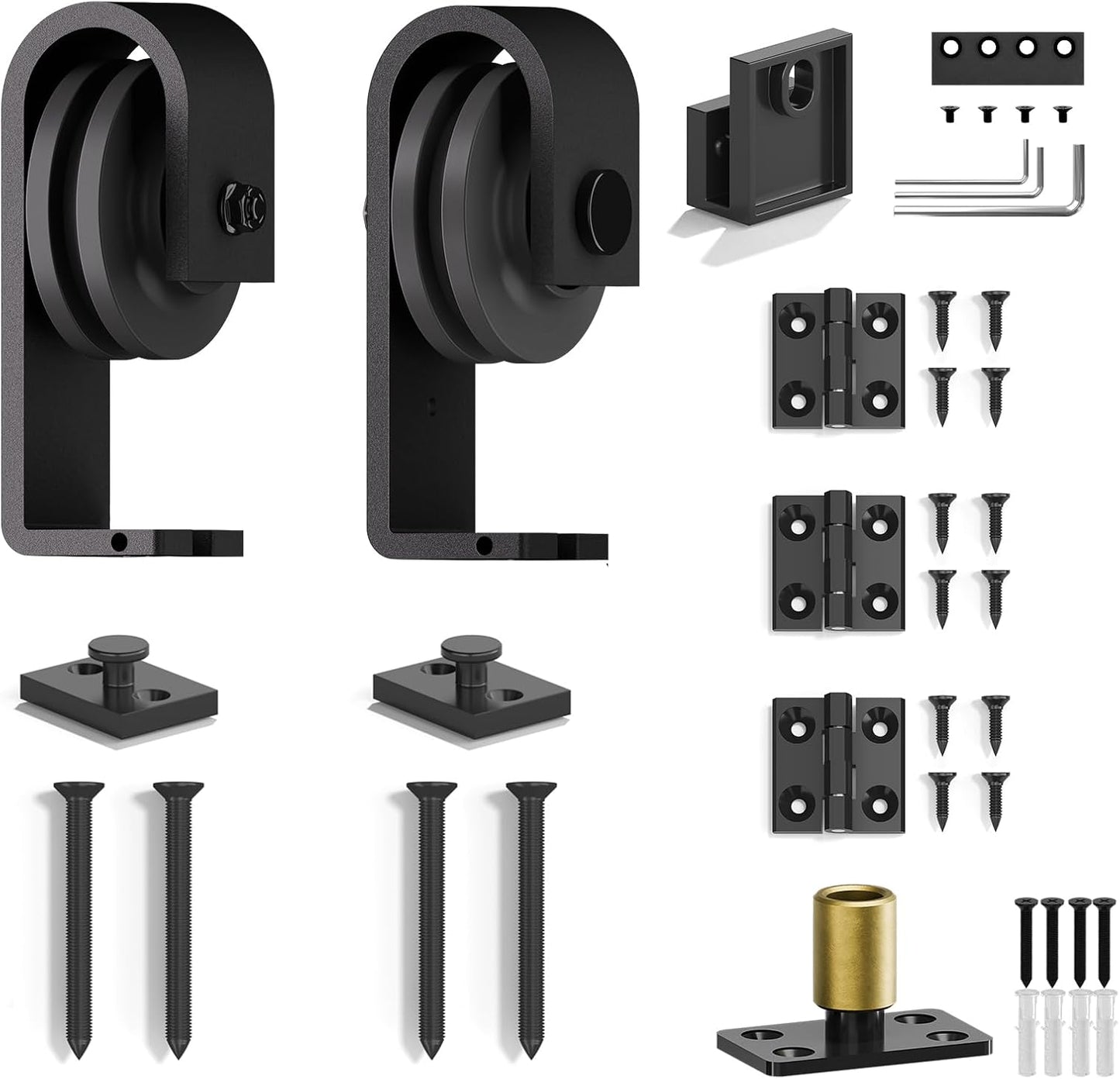 SMARTSTANDARD Bifold Barn Door Hardware Hangers 2pcs (J Shape Hangers), 3X Hingers, Floor Guide