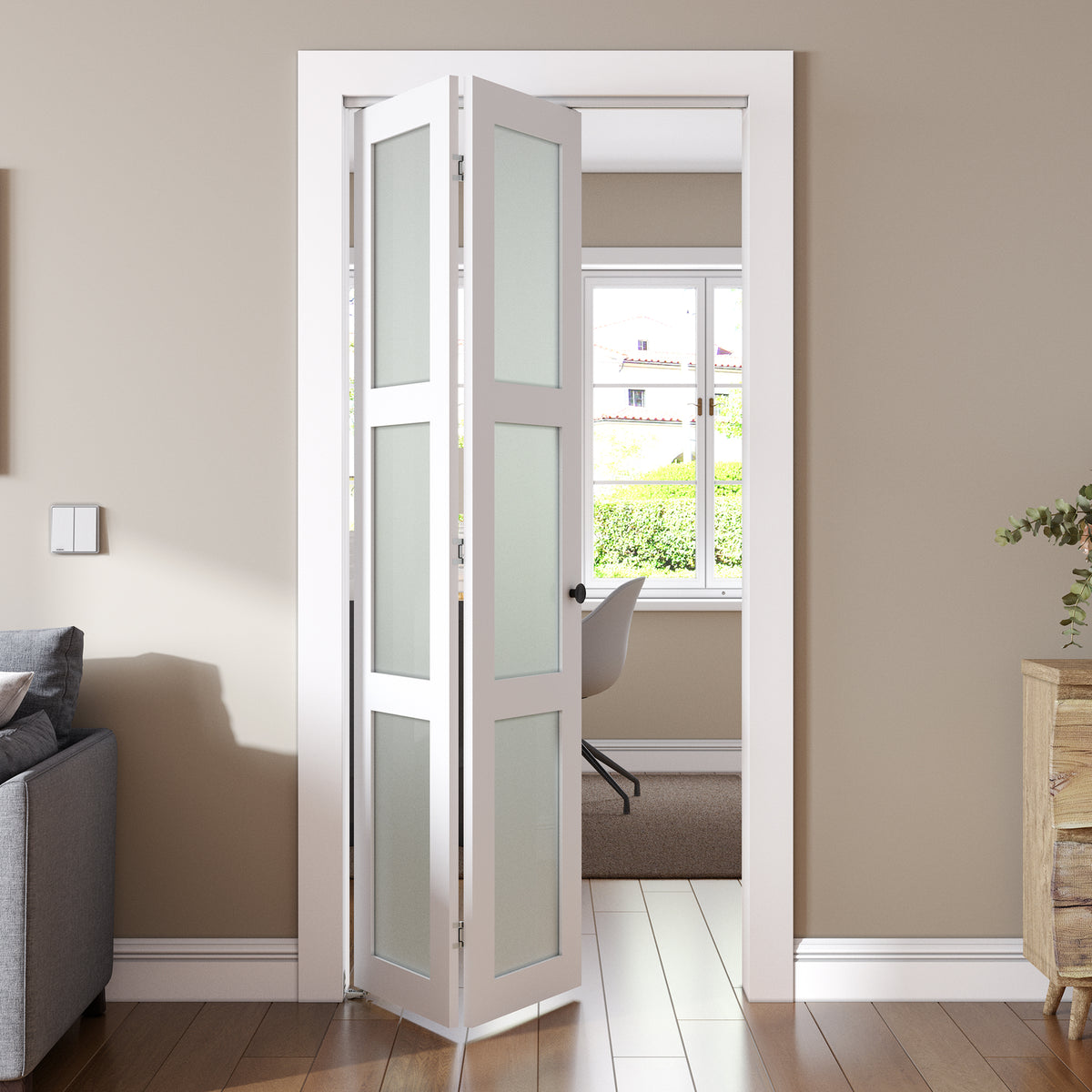 SMARTSTANDARD Bifold Door for 28" x 80-3/4" Opening, Tempered Frosted Glass