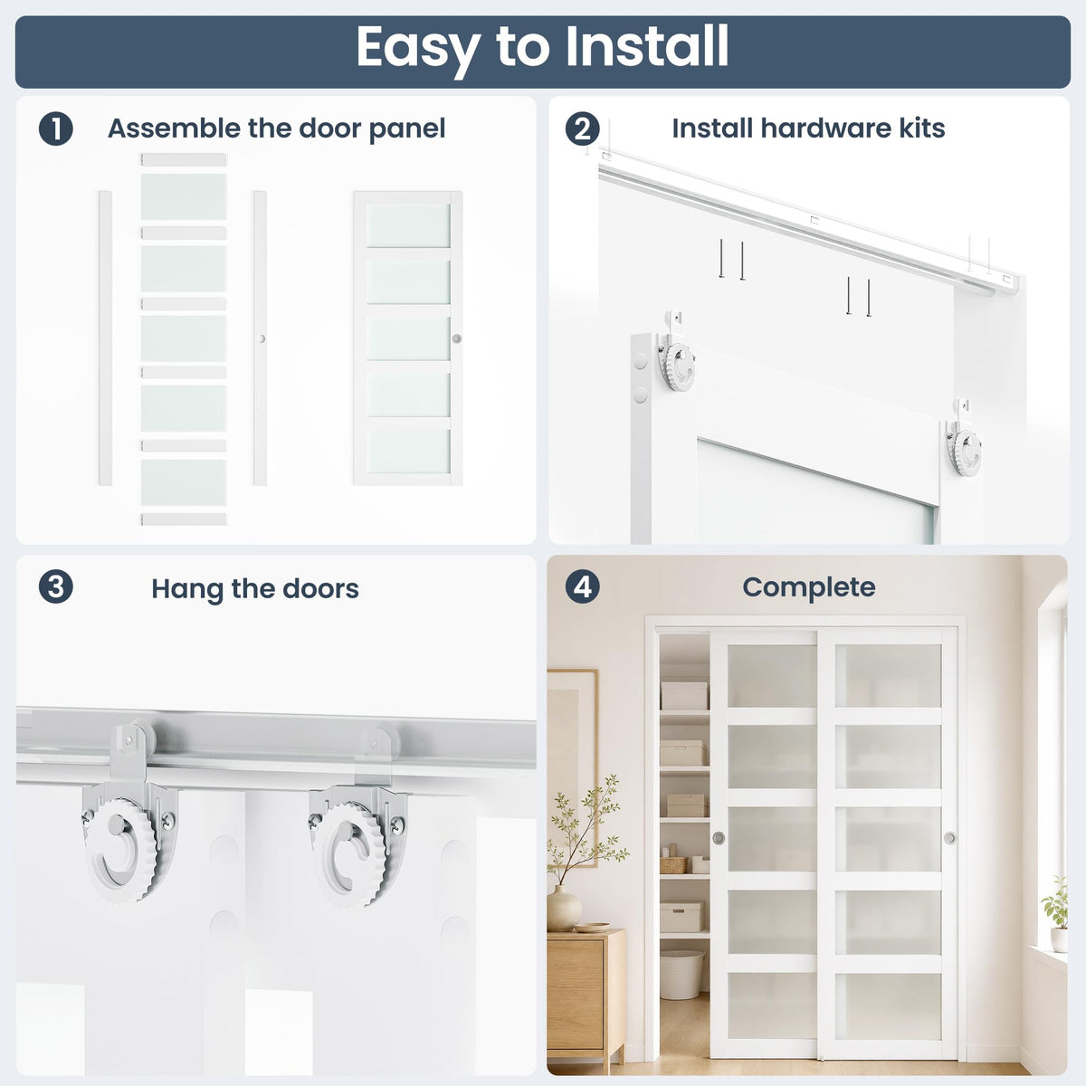 SMARTSTANDARD 72in x 80in White Sliding Closet Barn Door, Wood Closet Sliding Door