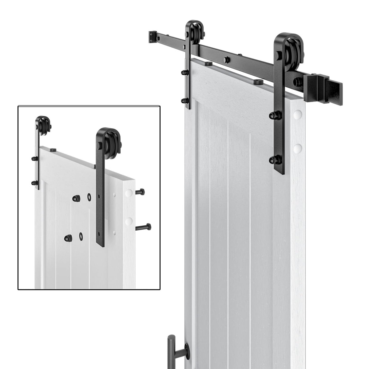 COSHOMER 30in x 96in White MDF Sliding Barn Door, Pre-Drilled Holes Easy Assembly