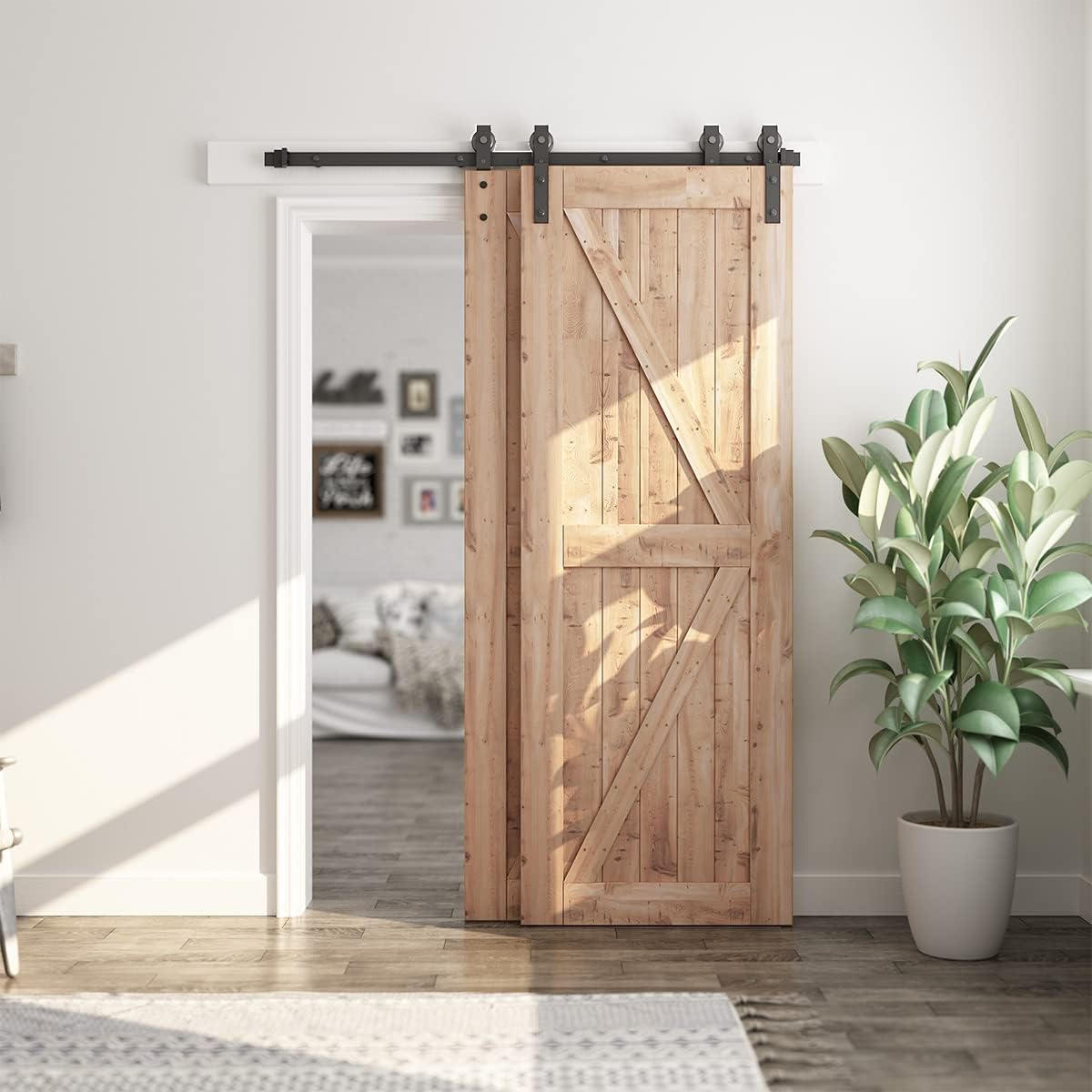 Bypass Sliding Barn Door Hardware Kit, J Shape Hanger