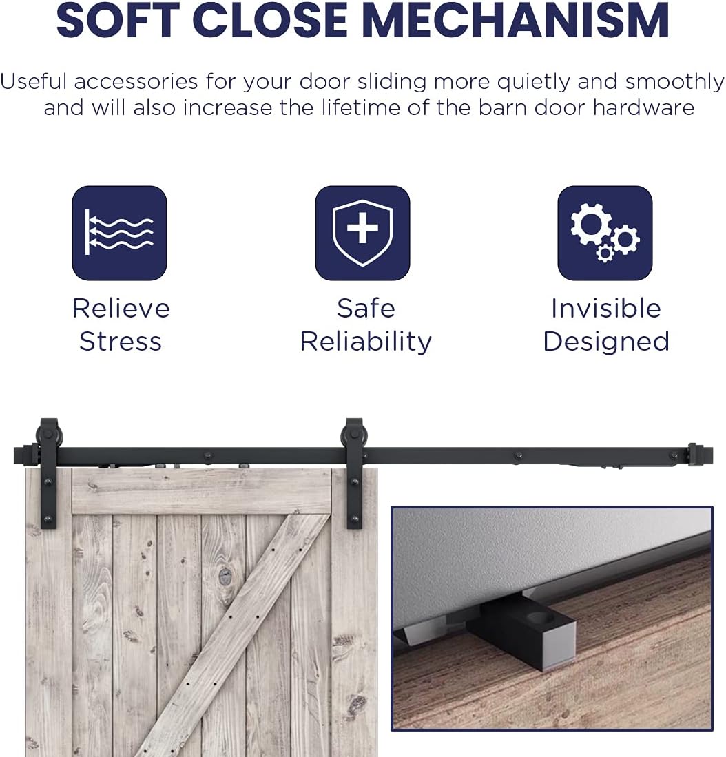 Barn Door Hardware Kit with Soft Close, J Shape Hanger