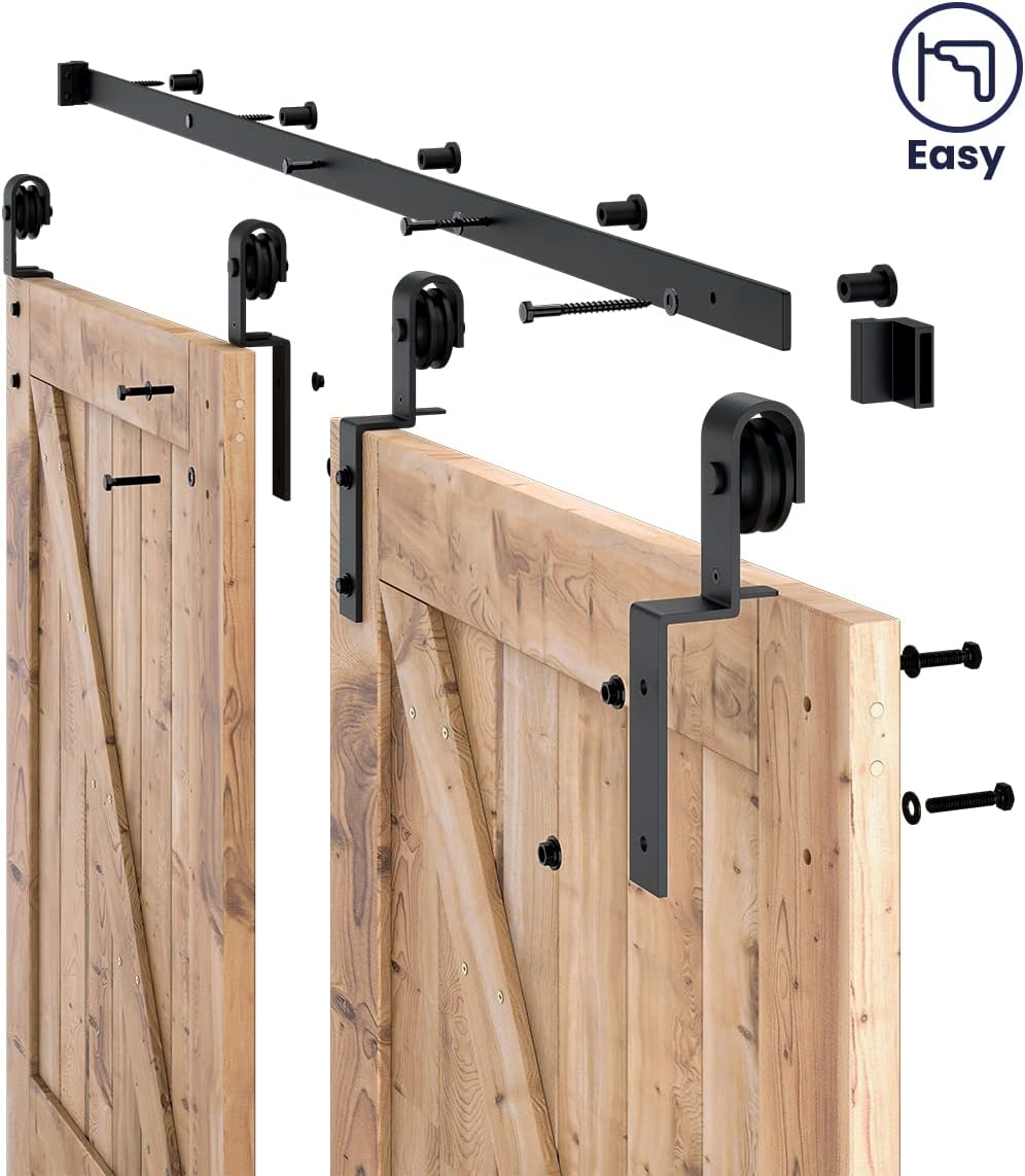 Bypass Sliding Barn Door Hardware Kit, J Shape Hanger