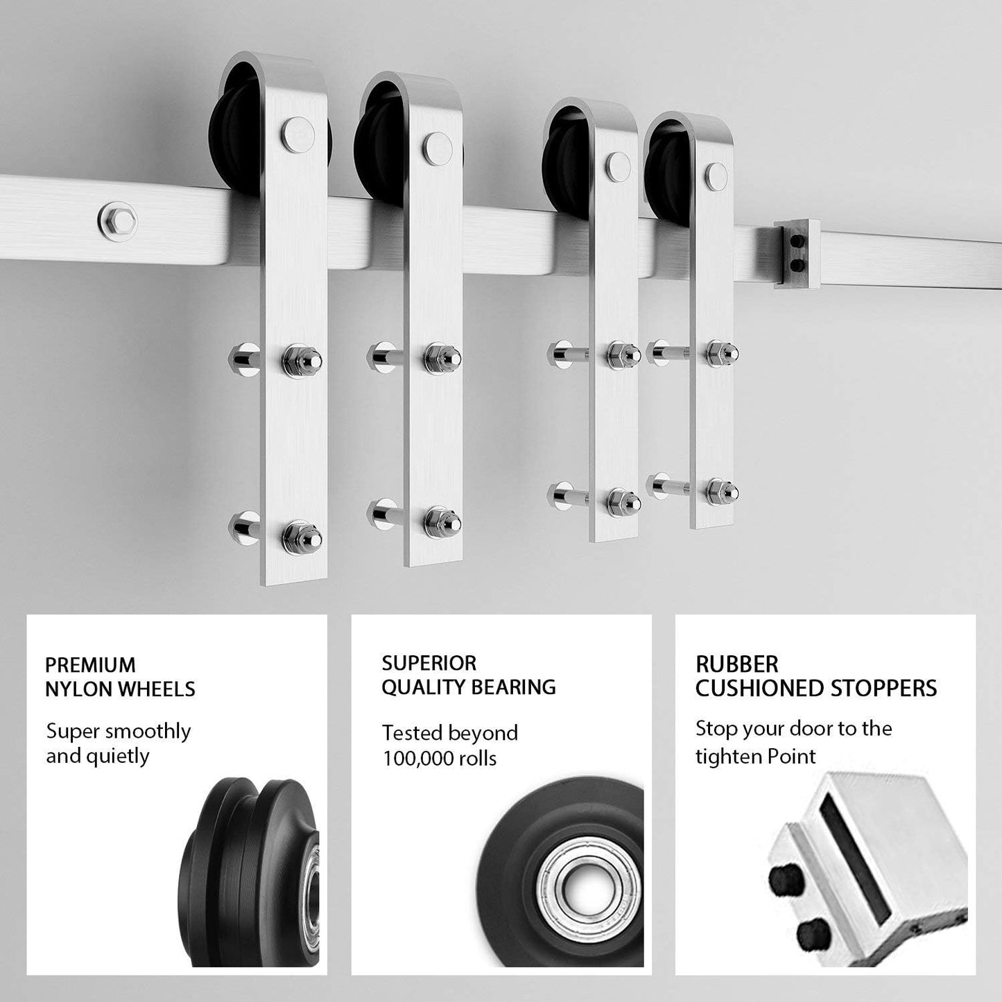 Double Sliding Barn Door Hardware Kit, Brushed Nickel, J Shape Hanger