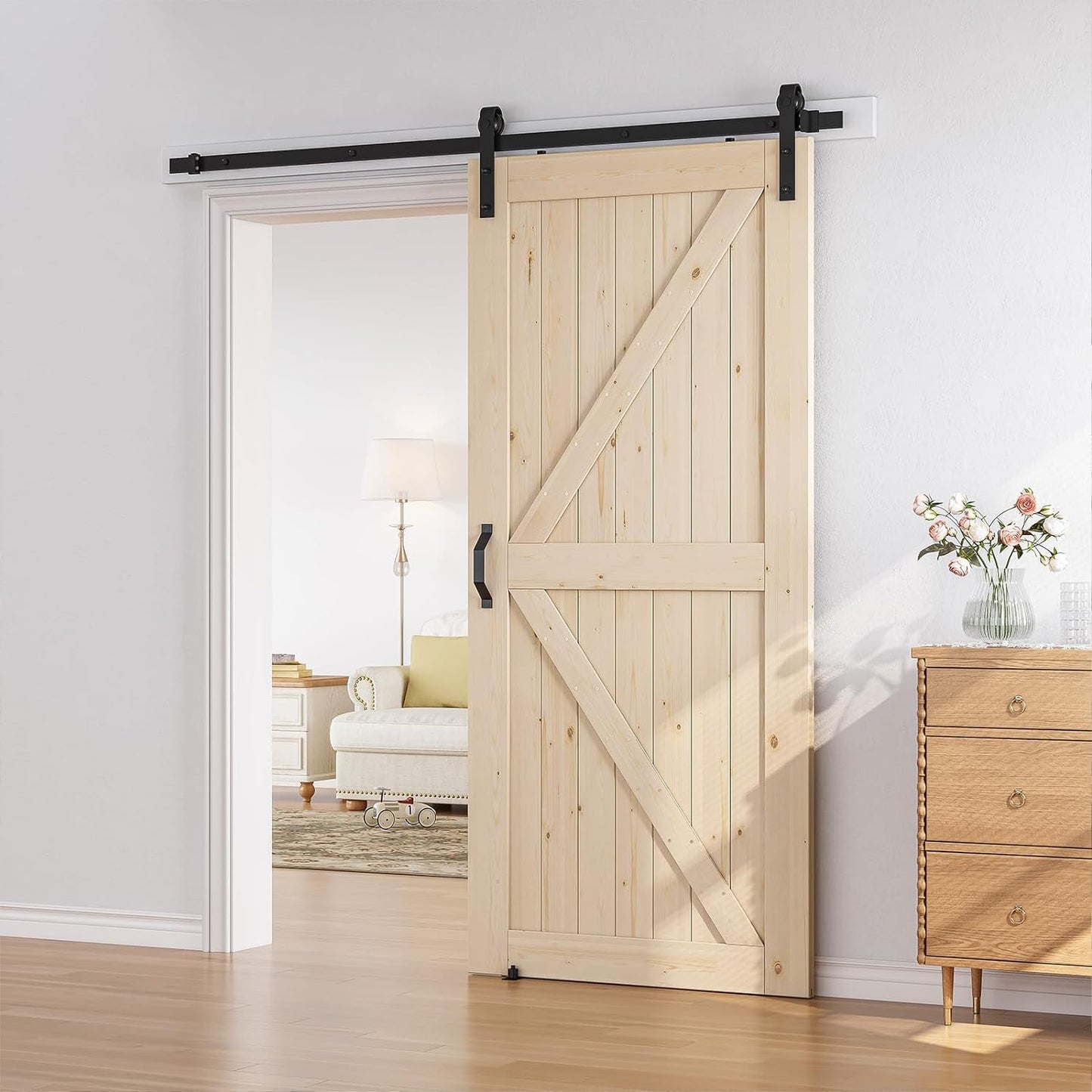 Unfinished Wood Barn Door with Installation Hardware KITE