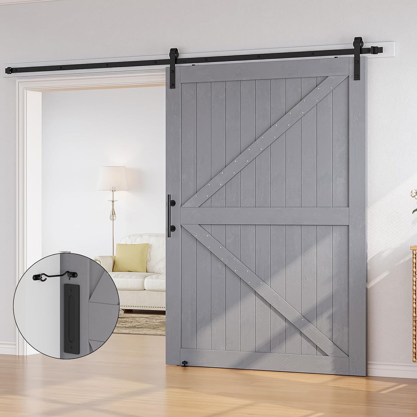 Wood Barn Door with Installation Hardware Kit Grey