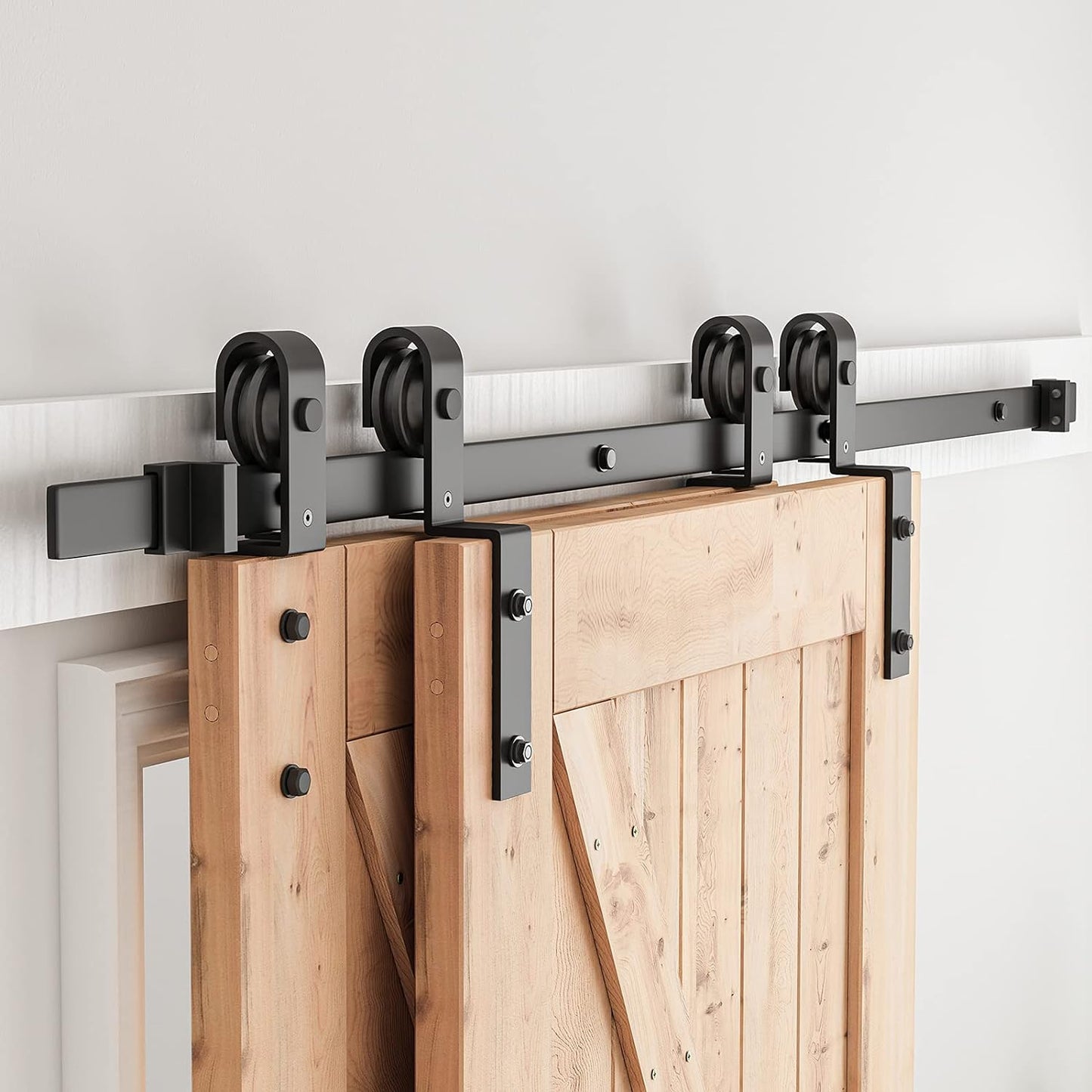 Bypass Sliding Barn Door Hardware Kit, J Shape Hanger