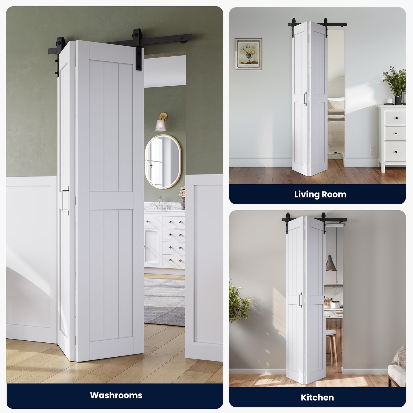 SMARTSTANDARD Bifold Barn Door 24" x 84", MDF Bi-Fold Sliding Closet Doors Hardware Kit, Included, Pre-Finished Easy Assembly, Water-Proof PVC Surface & Save Space, H-Frame, 28" Track for 2 Doors
