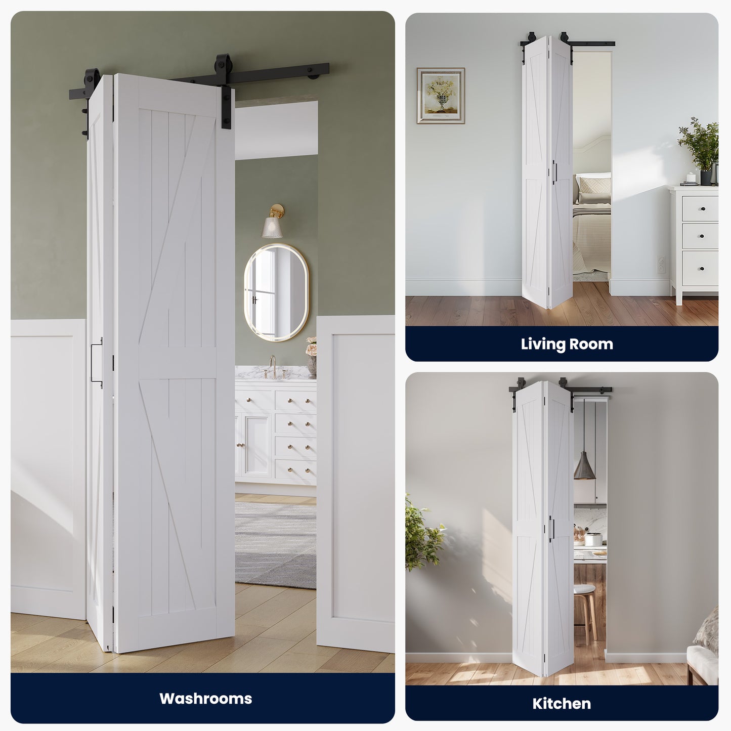 SMARTSTANDARD 30" x 84" Bifold Sliding Barn Door, K Shaped Panel with Sliding Hardware Kit Set, Finished Closet Door Slab, 2.83FT Track for 2 Doors, MDF, White