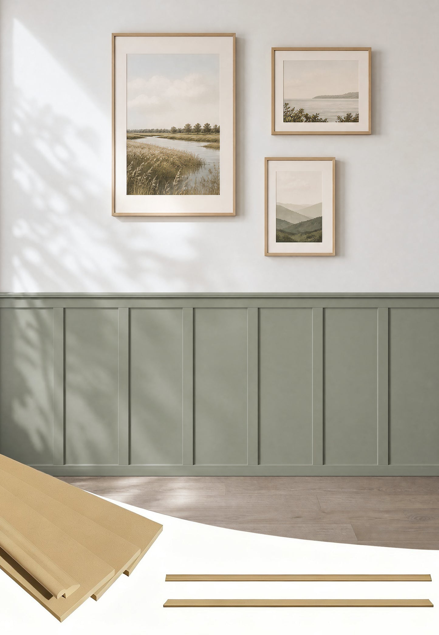 SMARTSTANDARD 220"x51" Premade Board and Batten Wainscoting Kit MDF