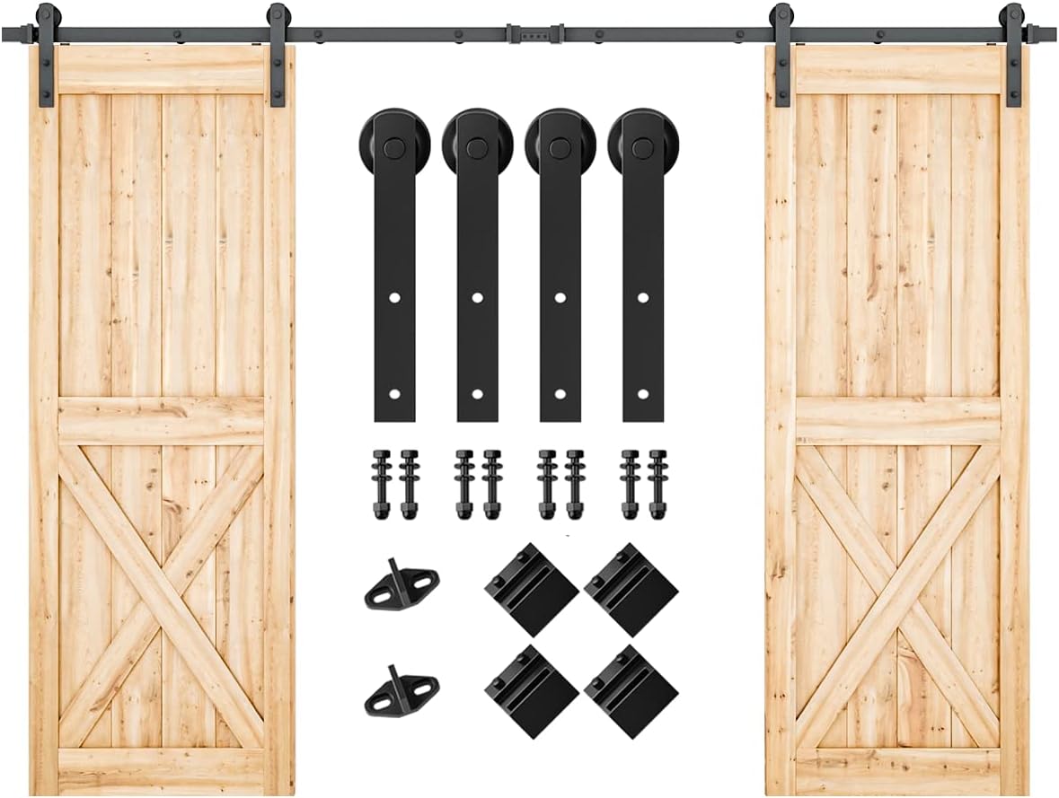 SMARTSTANDARD 10 FT Double Barn Door Hardware Kit, Fit 30" W Door Panel