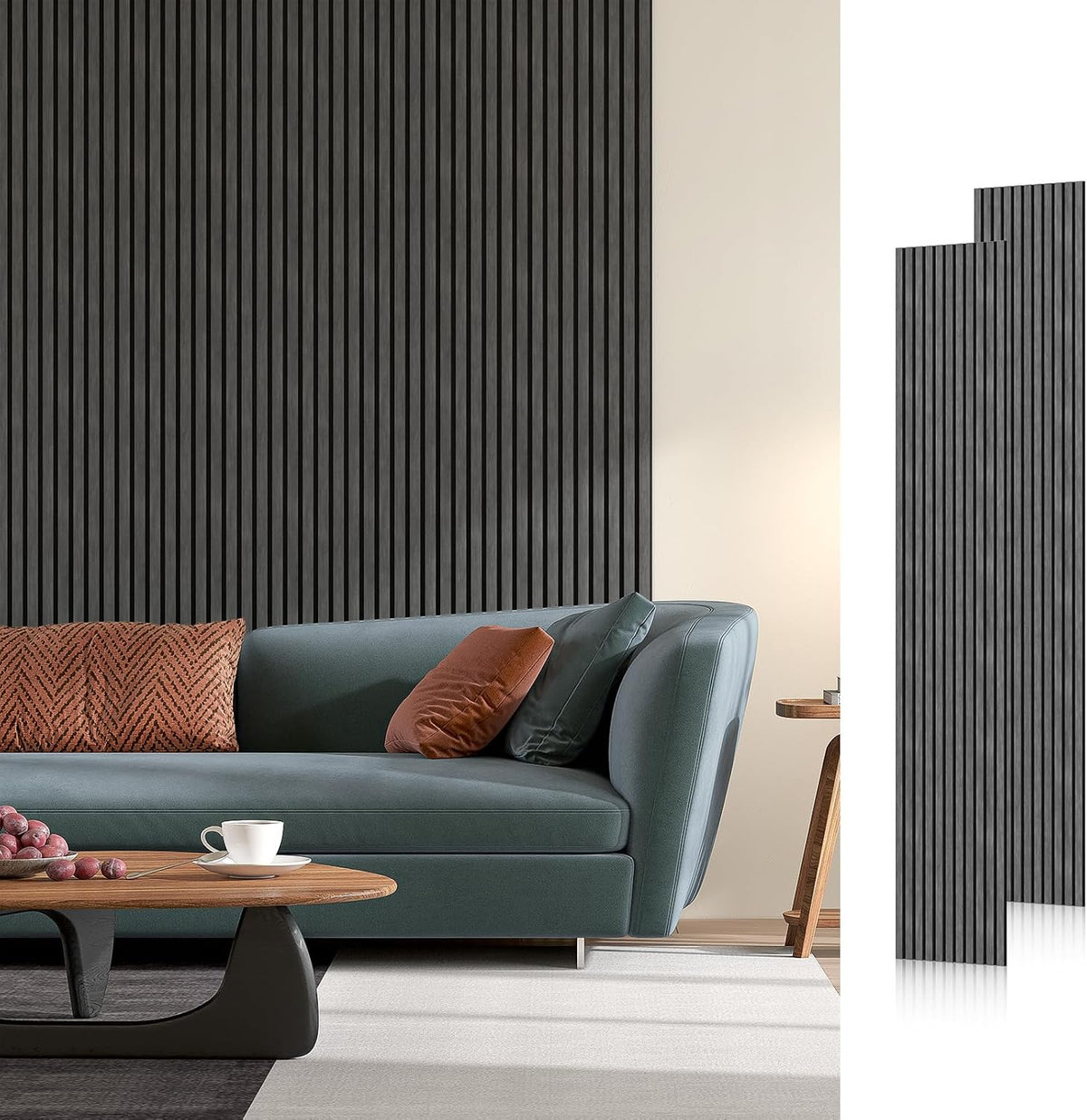 SMARTSTANDARD Wood Slat Acoustic Wall Panels 2 Pack 94"x23.6" Dark Gray