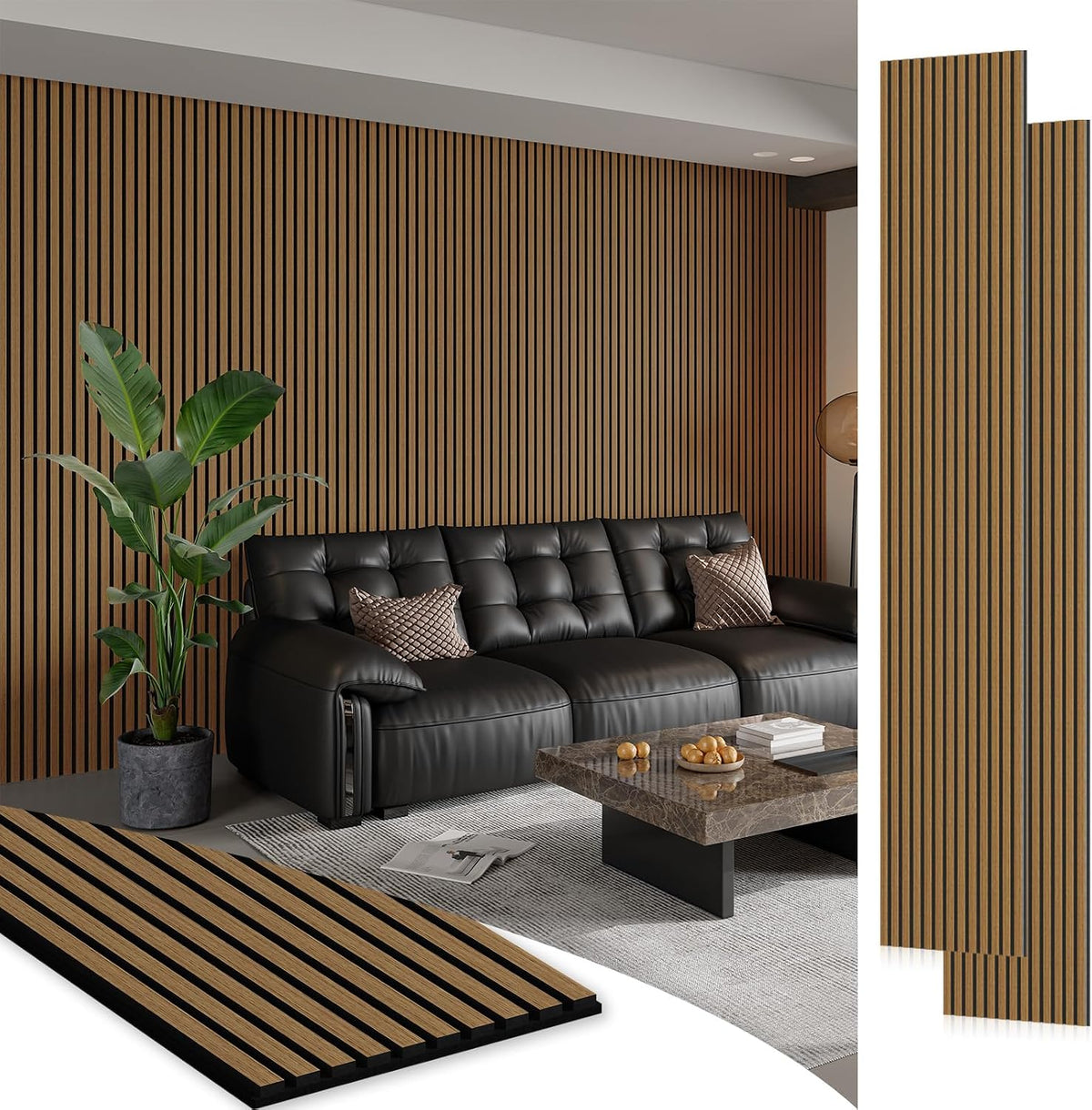 SMARTSTANDARD 2 Pack 105.9" x 12.6" Wood Slat Wall Panels, Classic Oak