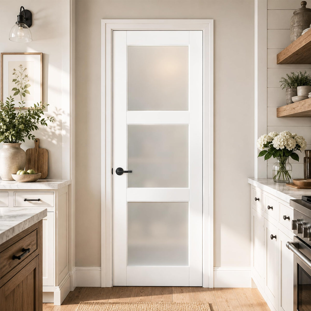 SMARTSTANDARD 30" x 80" Interior Slab Door, Frosted Glass Pantry Door