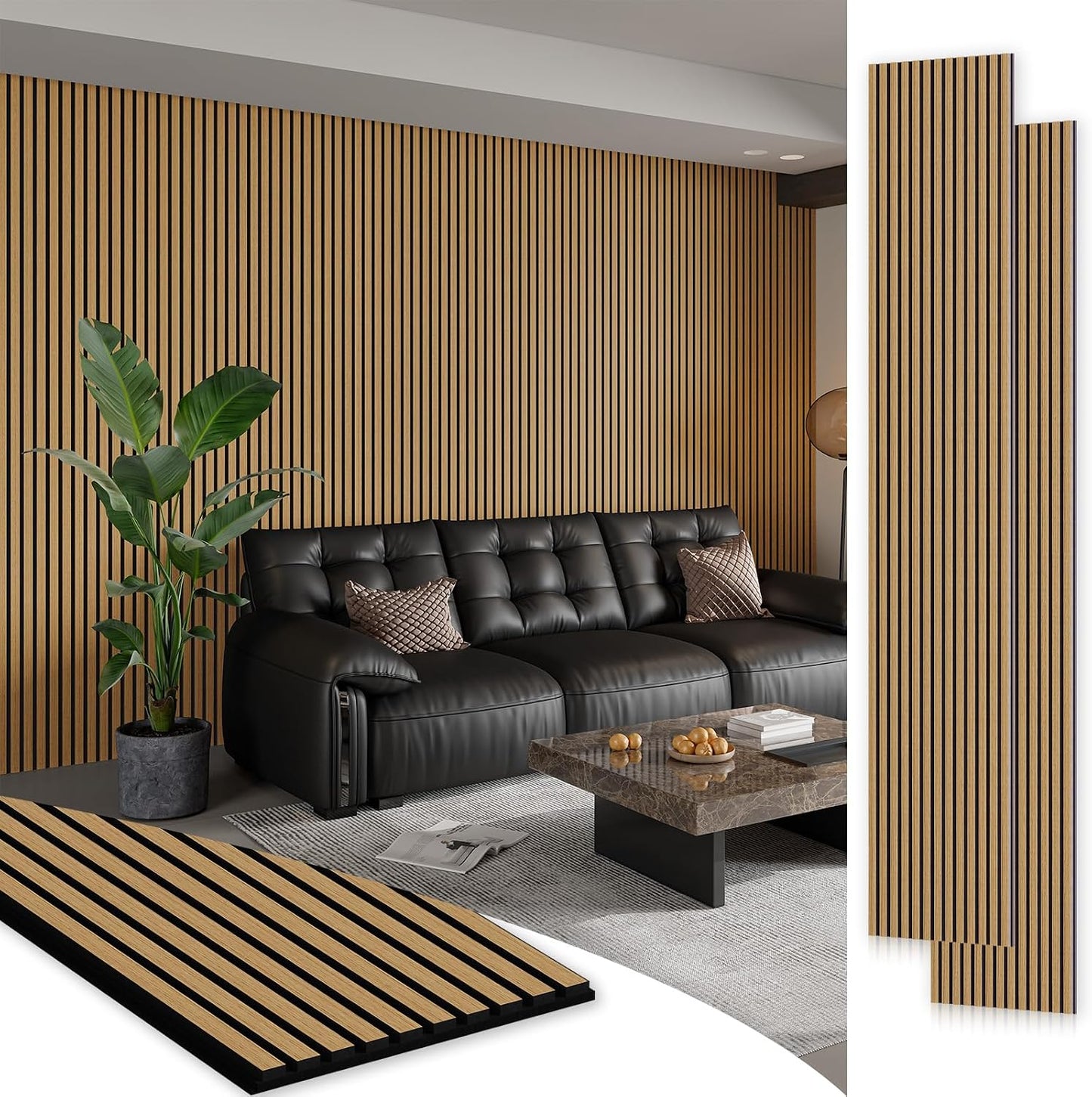 SMARTSTANDARD 2 Pack 106" x 20.5" Wood Slat Wall Panels, American Oak | Soundproof Wooden Wall Panels, Acoustic Wood Panels for Wall, 3D Fluted Wood Panels for Interior Wall Decor