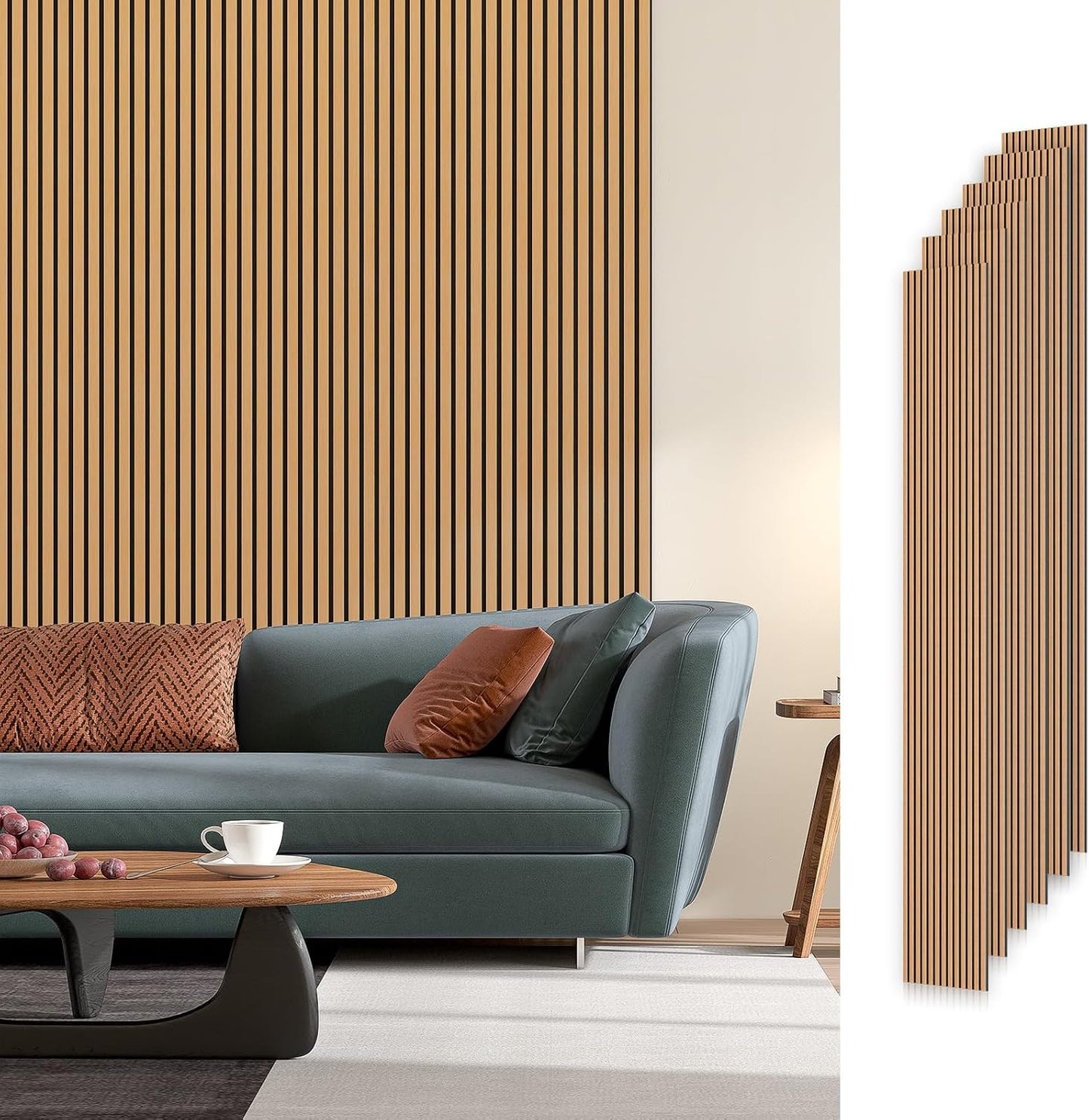 SMARTSTANDARD 6 Pack Acoustic Wood Wall Panels, 94.5"Hx 7.9"H, Light Brown | Soundproof Wall Panel, 3D Fluted Wood Slat Paneling for Wall and Ceilings