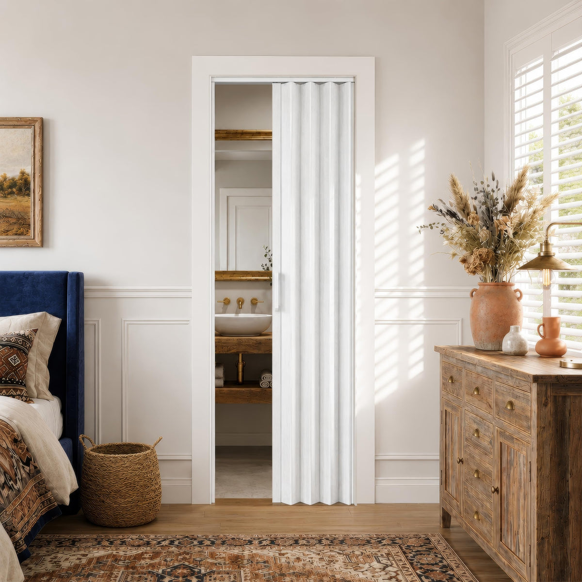 SMARTSTANDARD 32" x 80" Foldable Accordion Doors for Closet, PVC, White