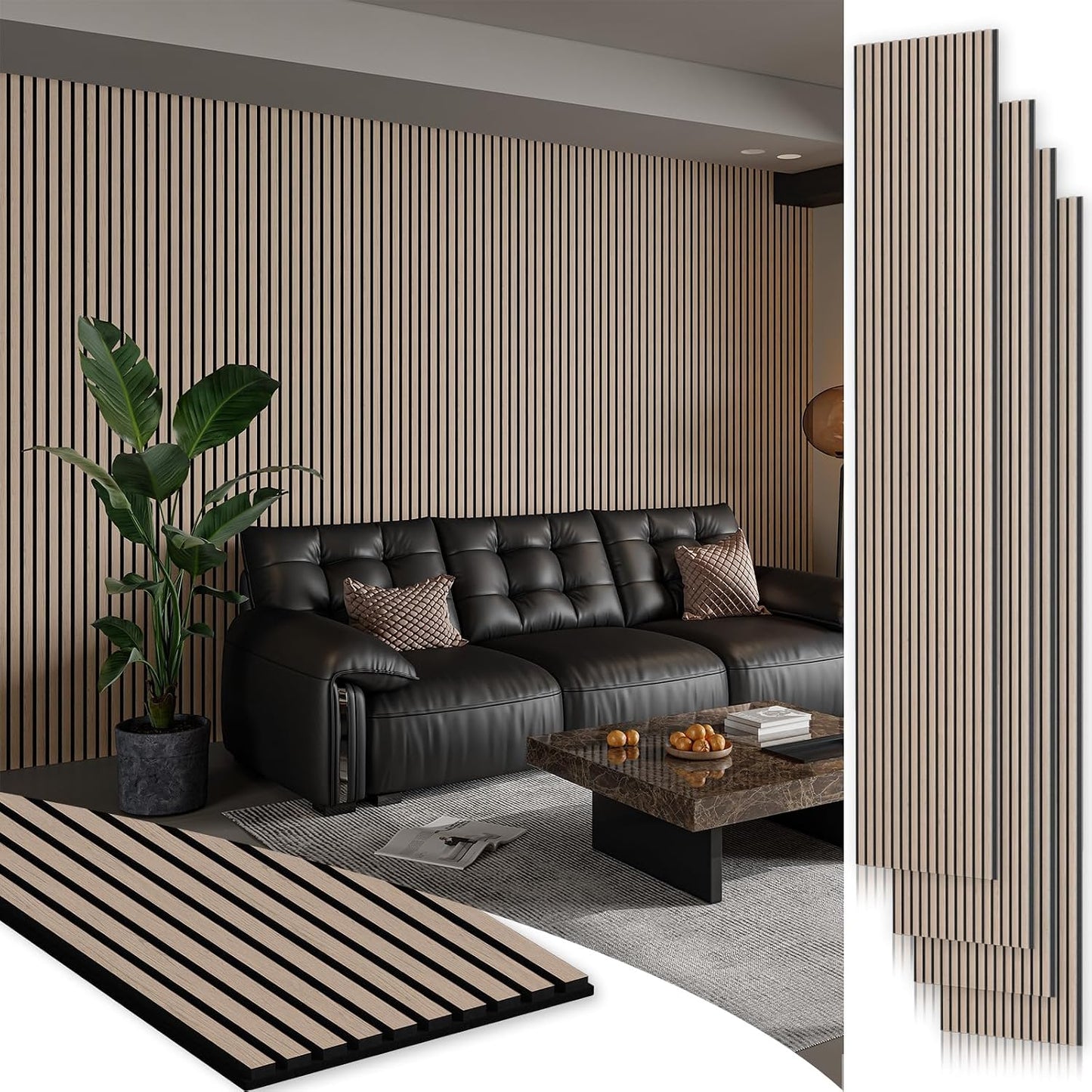 SMARTSTANDARD 4 Pack 106" x 12.6" Wood Slat Wall Panels, Walnut