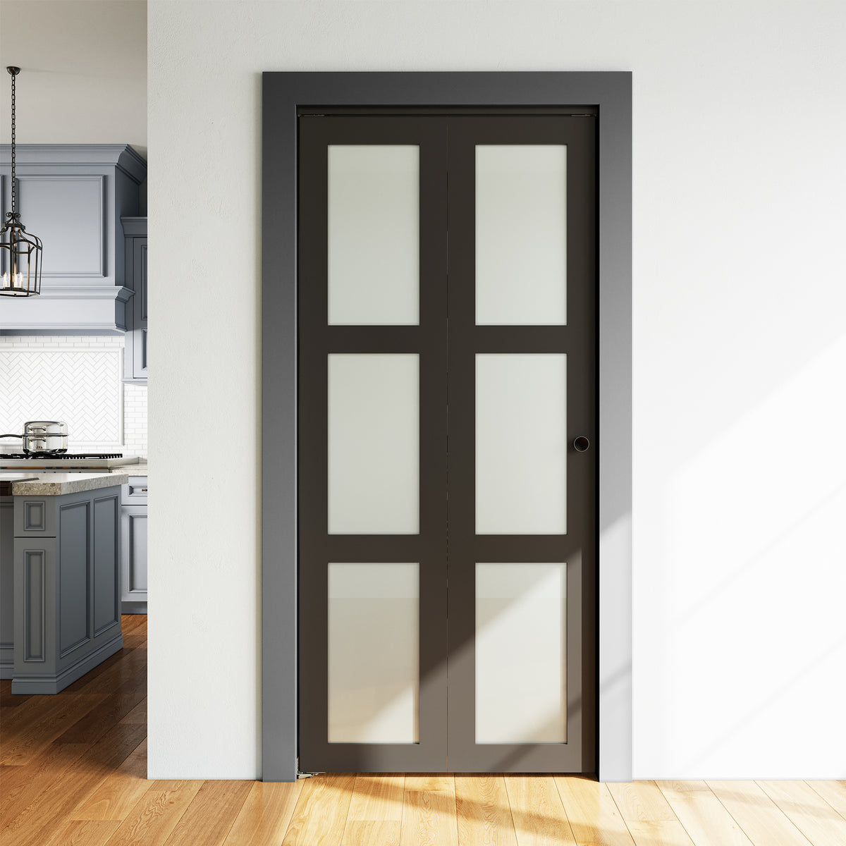 SMARTSTANDARD 32" x 80 Bifold Closet Door, Tempered Frosted Glass, Black, MDF, with Bi-fold Door Hardware Kit Included, Preassembled Panel, Water-Proof PVC Surface, Easy Install, Space-Saving