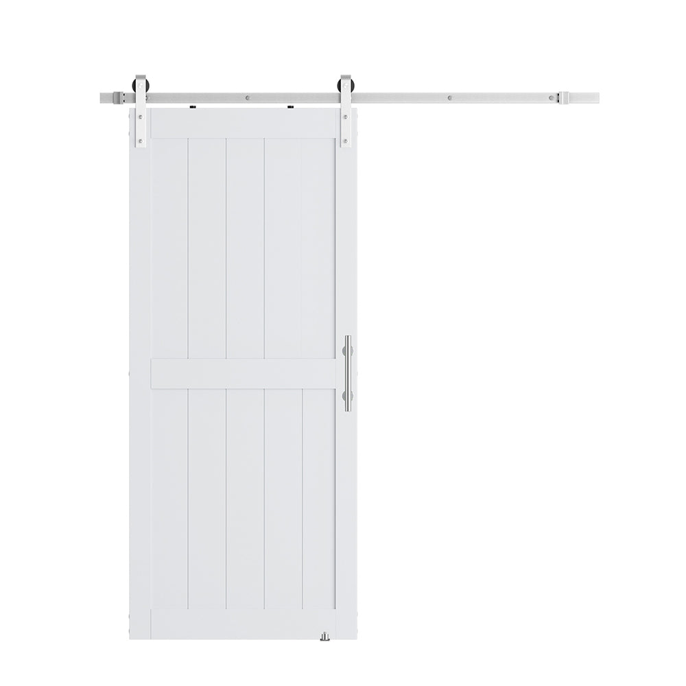 MDF Barn Door with Hardware Kit, White H-Frame Door, Brushed Nickel Hardware