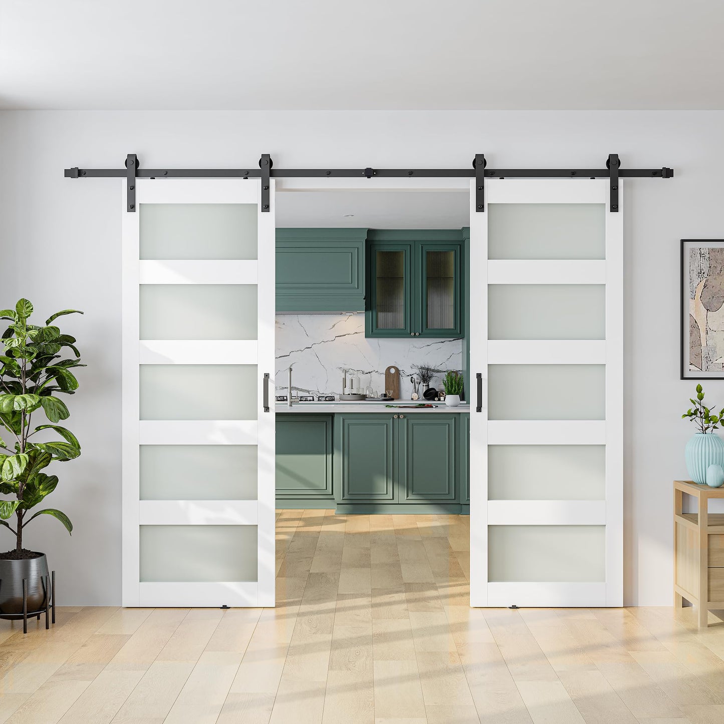 SMARTSTANDARD Double 28×84 Glass Barn Door with Sliding Hardware Kit