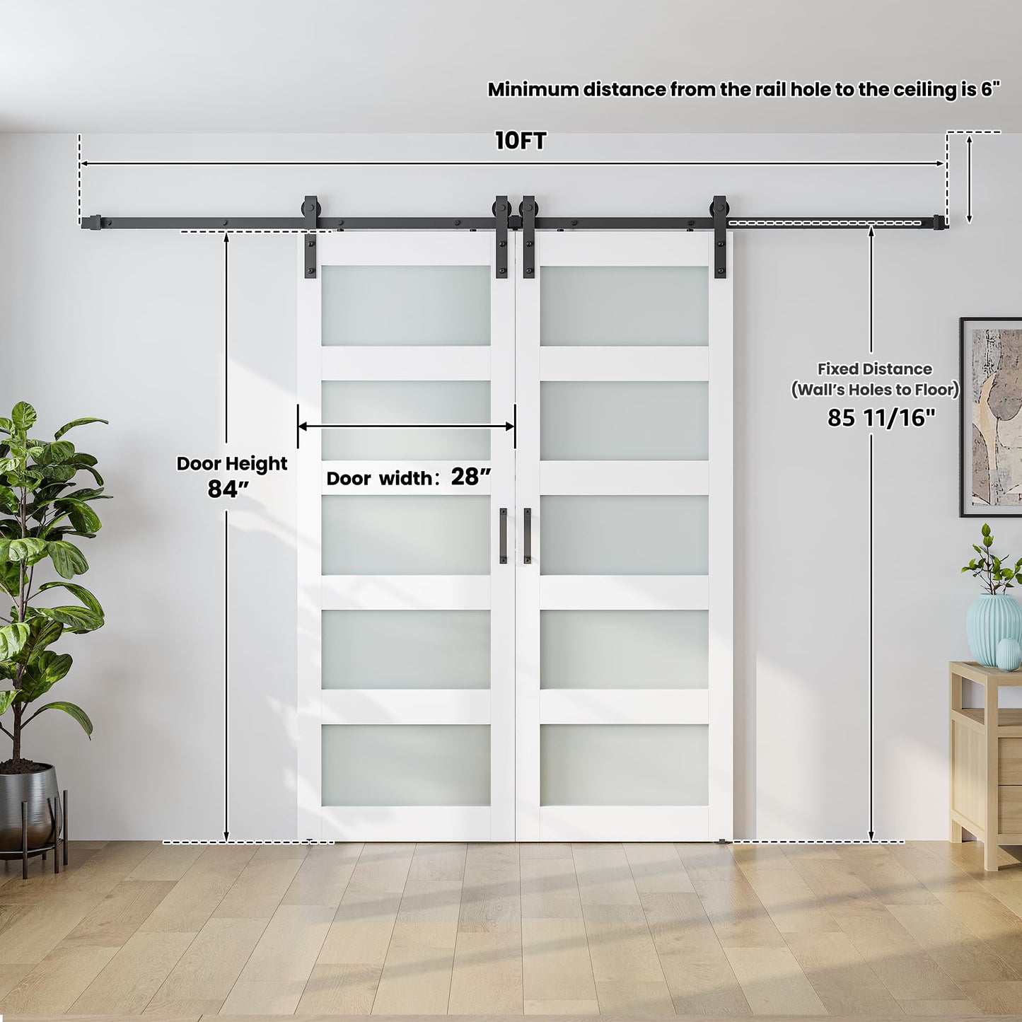 SMARTSTANDARD Double 28×84 Glass Barn Door with Sliding Hardware Kit