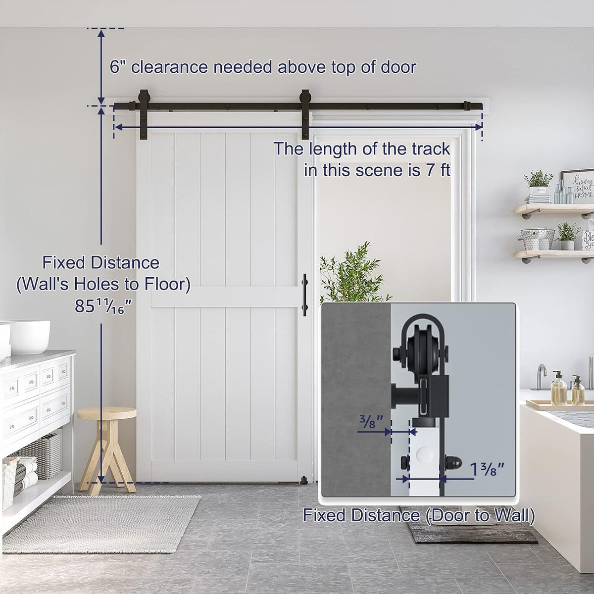 SMARTSTANDARD 42" x 84" White Sliding Barn Door with 7FT Black Hardware | Pre-Drilled Ready to Assemble, Waterproof PVC Coating, H-Frame