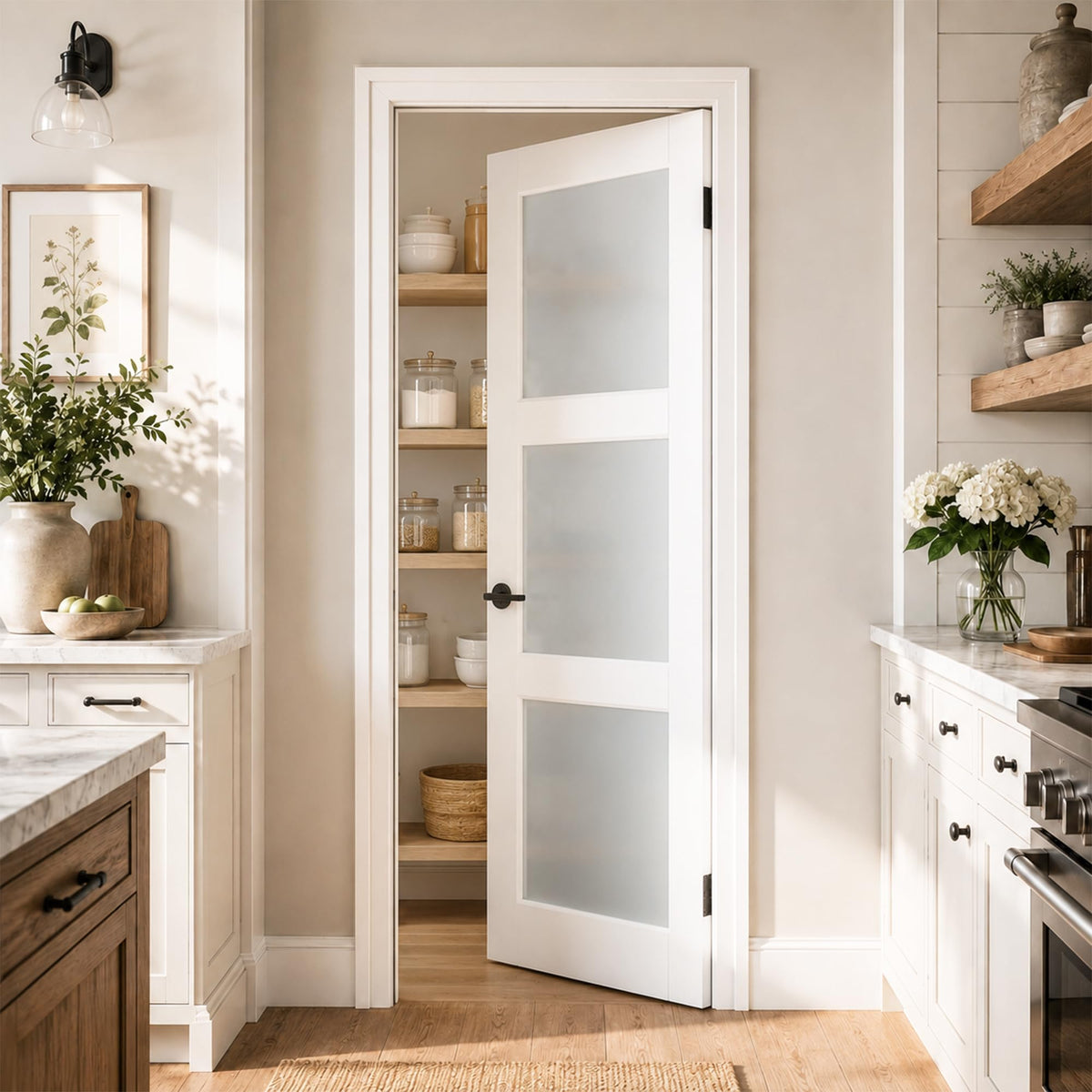 SMARTSTANDARD 30" x 80" Interior Slab Door, Frosted Glass Pantry Door