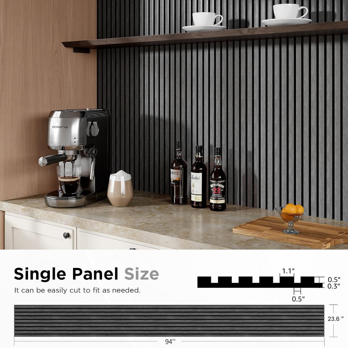 SMARTSTANDARD Wood Slat Acoustic Wall Panels 2 Pack 94"x23.6" Dark Gray