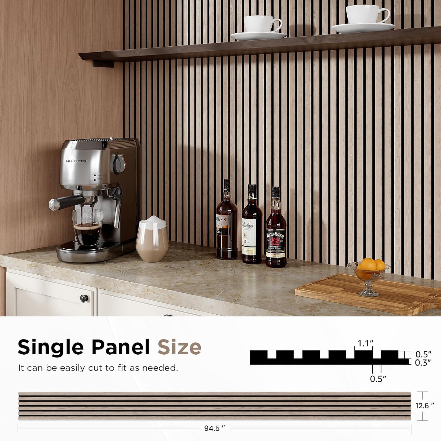 SMARTSTANDARD Wood Slat Acoustic Wall Panels 4 Pack 94"x12.6" Walnut | Noise Reducing and Sound Absorbing, Decorative Slat Panels for Home Studio Office Living Room