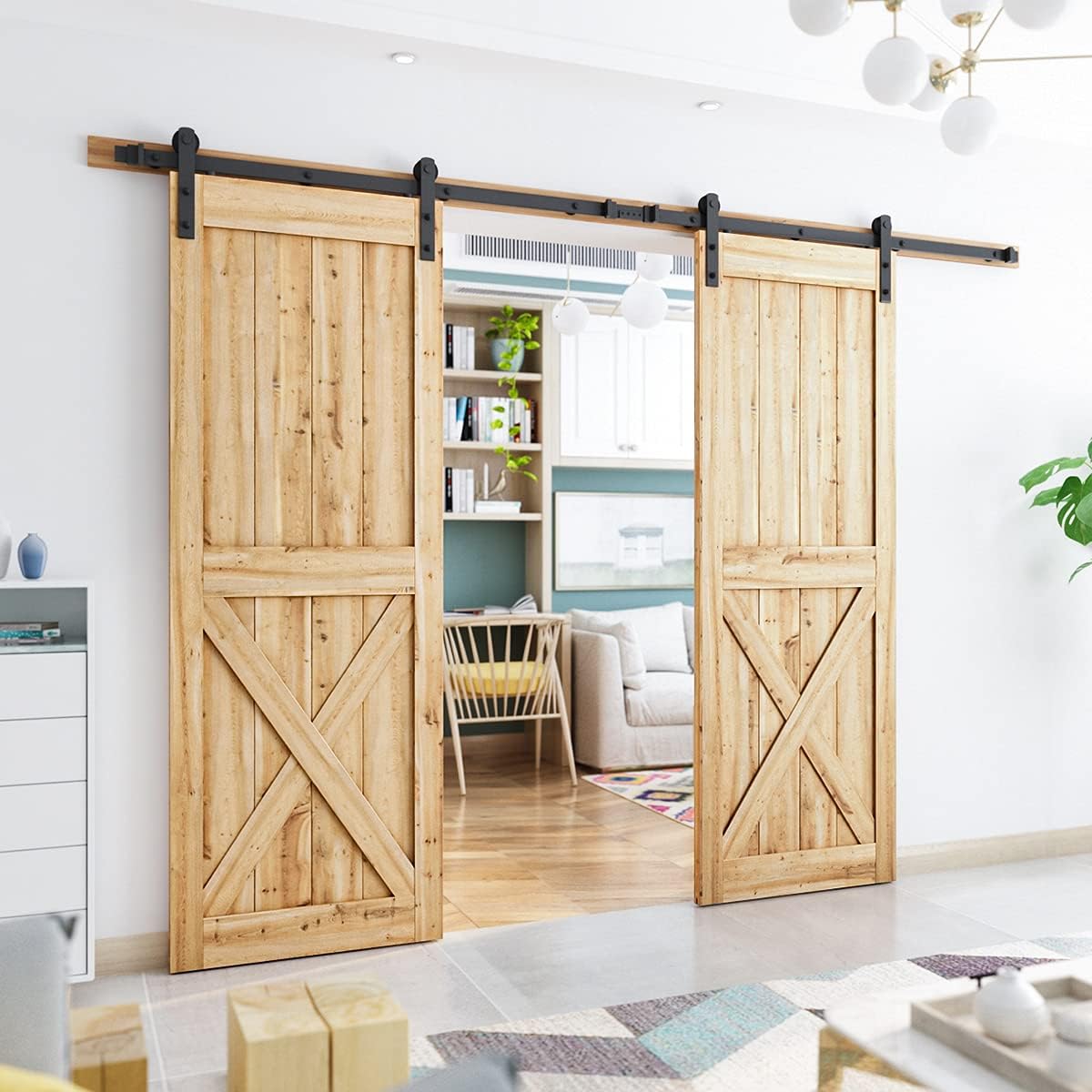 SMARTSTANDARD 10 FT Double Barn Door Hardware Kit, Fit 30" W Door Panel