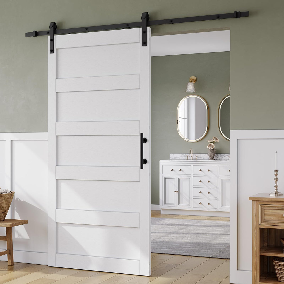 SMARTSTANDARD 42in x 84in Sliding Barn Door with 7FT Hardware Track Kit