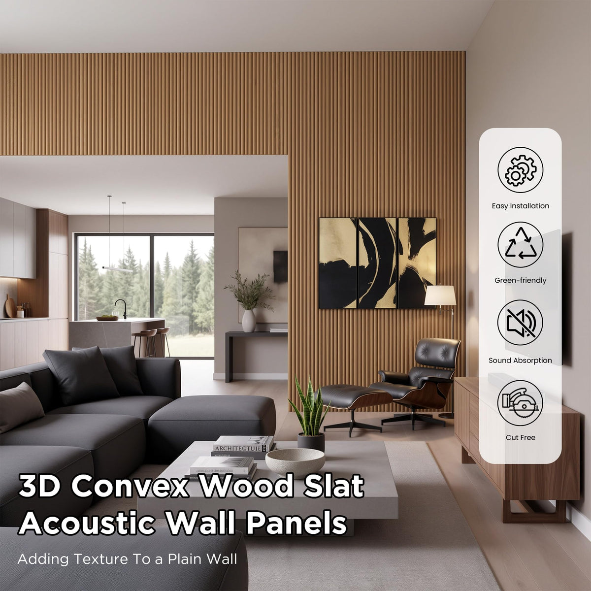SMARTSTANDARD Wood Fluted Acoustic Wall Panels, 94x5.9in, 6Pcs, Classic Oak
