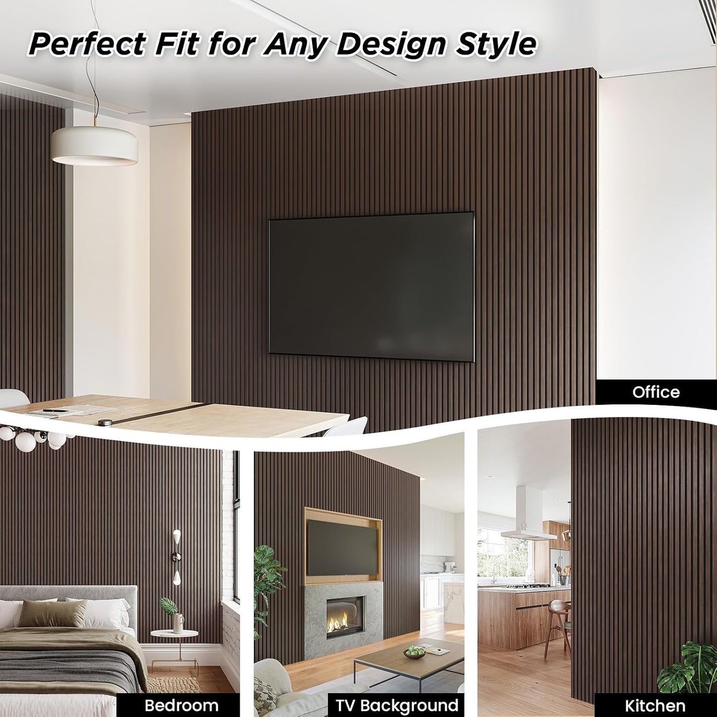 SMARTSTANDARD 4 Pack 105.9" x 12.6" Wood Slat Wall Panels, Dark Walnut | Soundproof Wooden Wall Panels, Acoustic Wood Panels for Wall, 3D Fluted Wood Panels for Interior Wall Decor, Dark Walnut