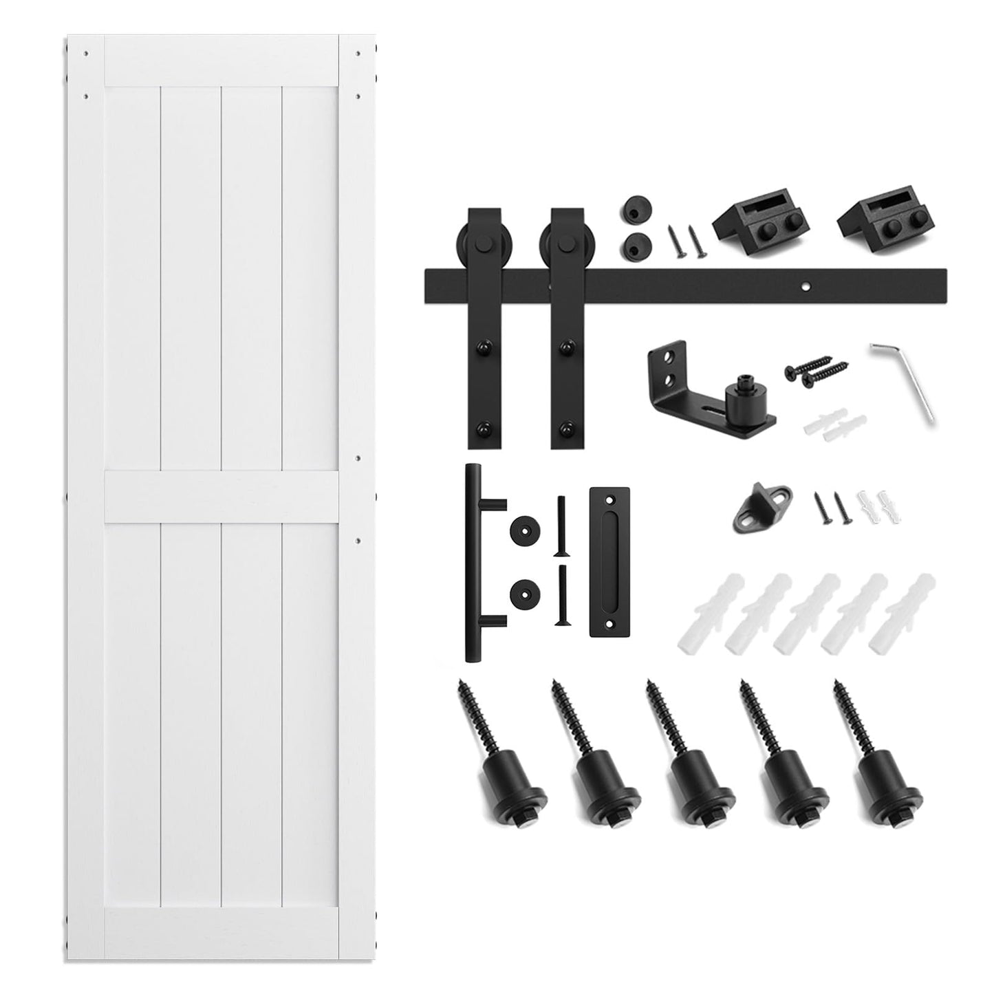 SMARTSTANDARD 30" x 80" White Sliding Barn Door with 5FT Black Hardware