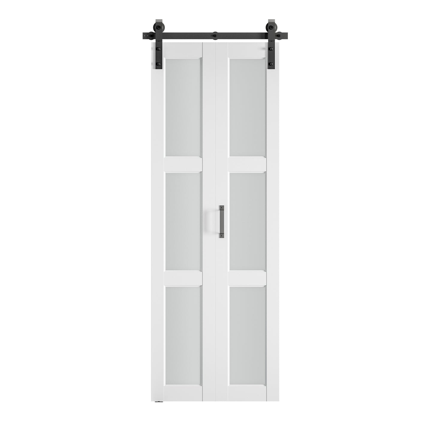 SMARTSTANDARD 24 x 84in Frosted Glass Bifold Barn Door with Hardware Kit, Pre-Drilled Holes Easy Assembly -Solid Barn Doors Slab Covered with Water-Proof PVC Surface, White